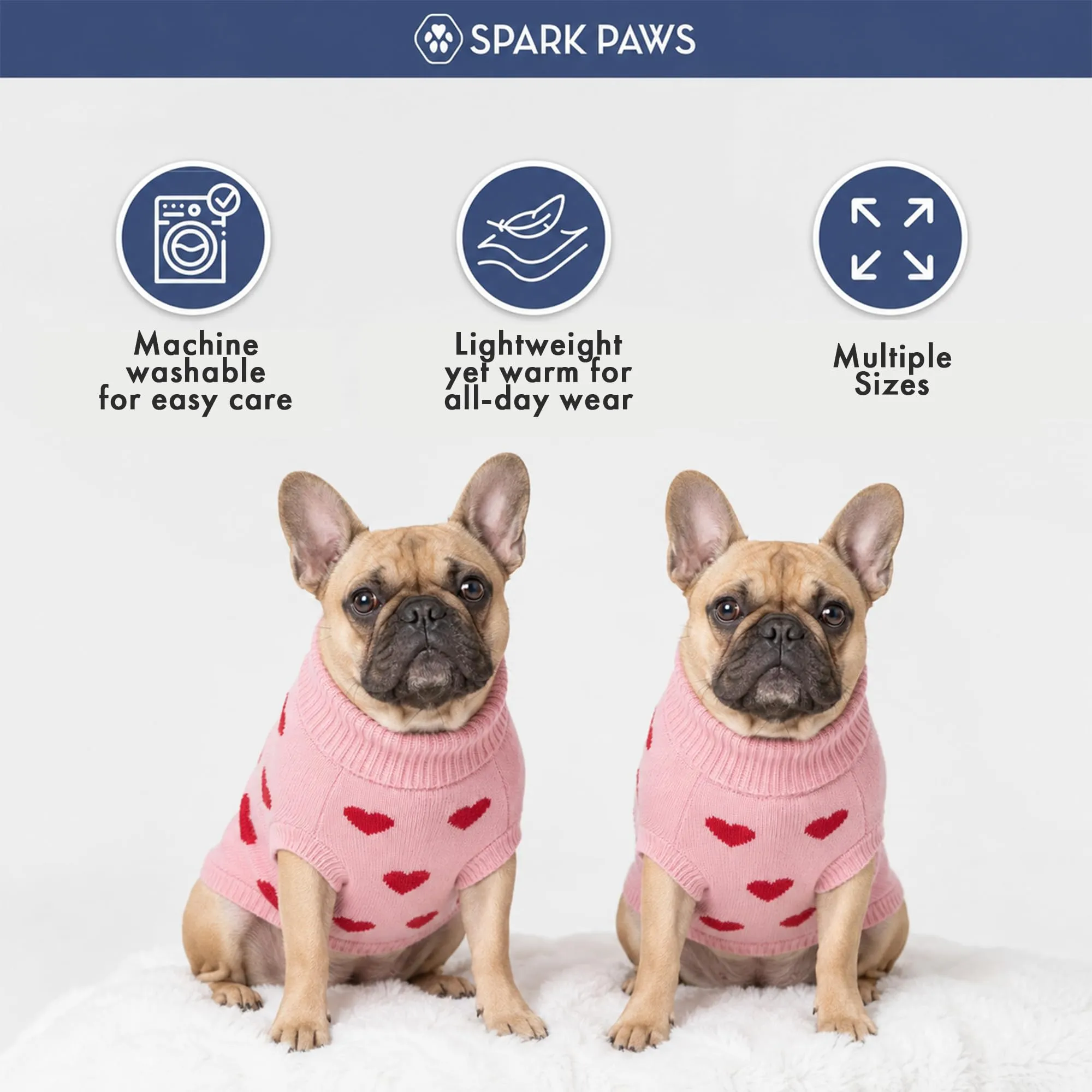 Spark Paws Maglione in maglia per cani, abbigliamento invernale, Taglia Grande, Cuori - immagine 3