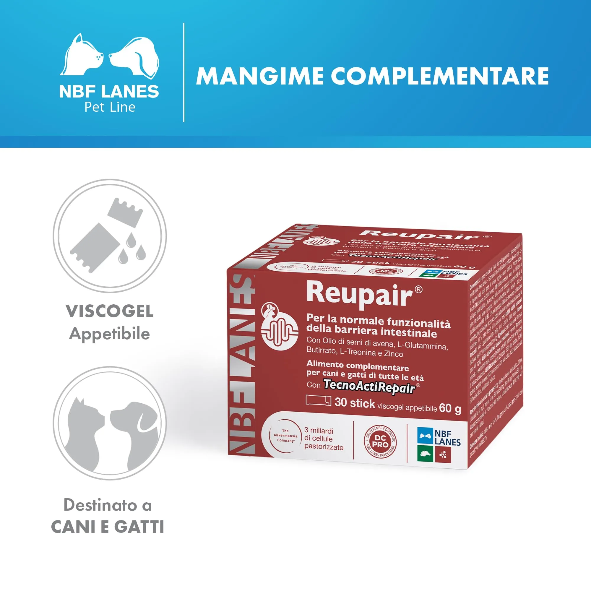 NBF Lanes Reupair Cane e Gatto, Viscogel 30 Stick da 2g (60 g) - immagine 2