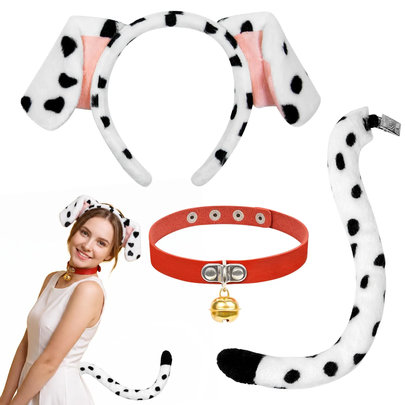 YUNHENTONG Set Accessori Costume da Dalmata per Adulti, 3 Pezzi - immagine 1