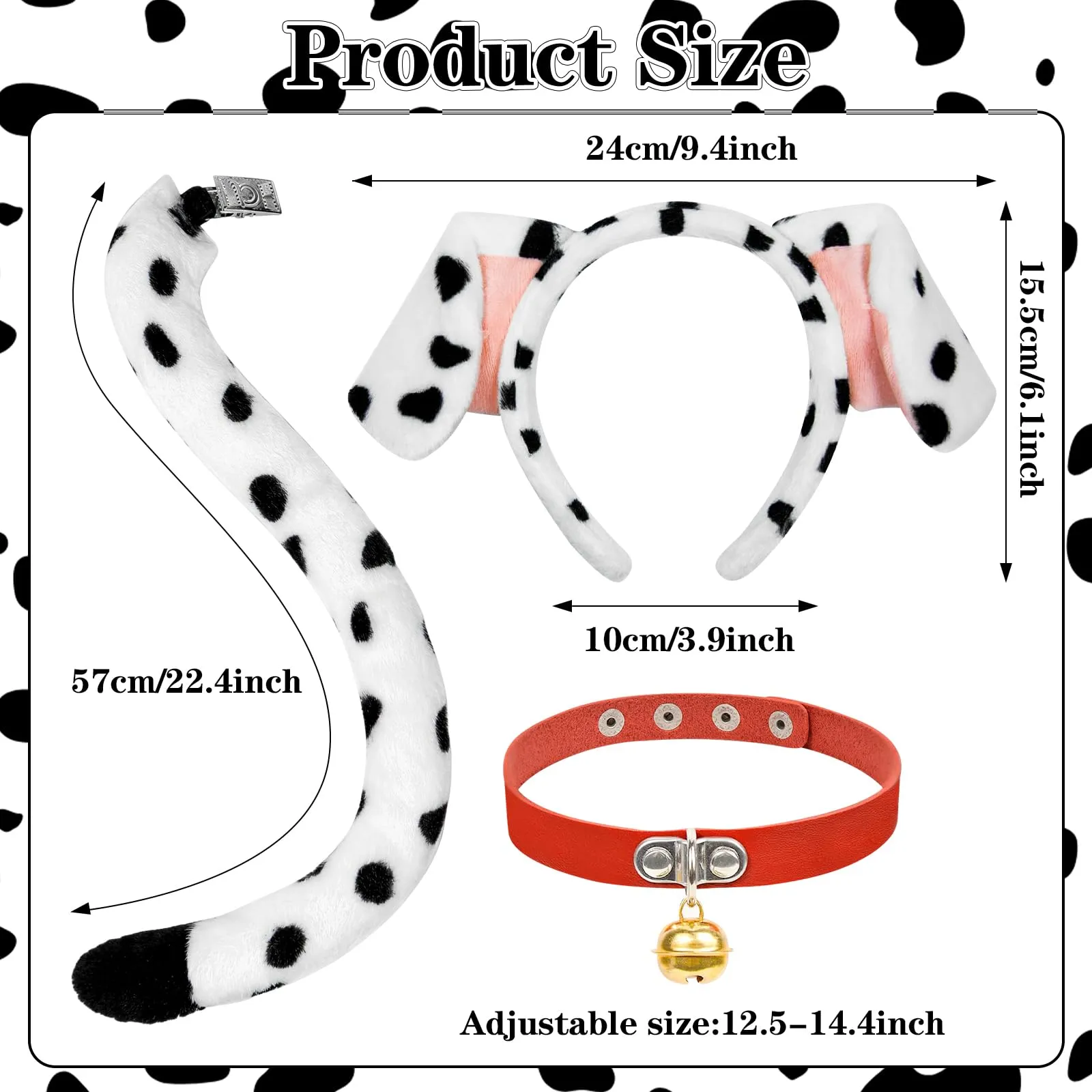 YUNHENTONG Set Accessori Costume da Dalmata per Adulti, 3 Pezzi - immagine 2
