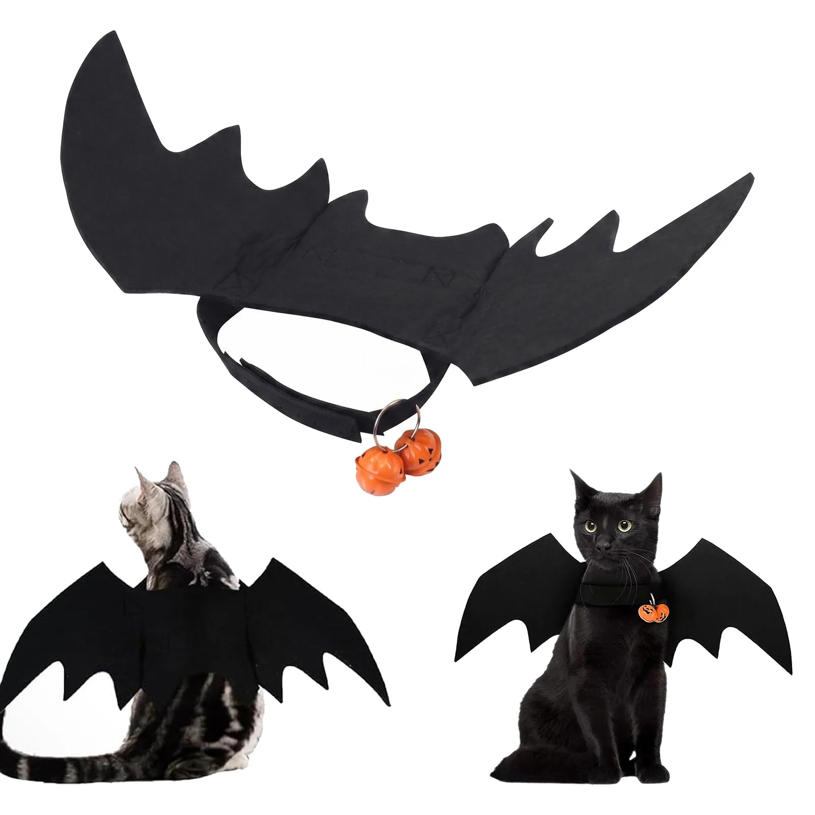 DYIOTF Ali di Pipistrello per Gatti e Cani Piccoli, Costume di Halloween con Campanello, Travestimento Cosplay Regolabile, Taglia S - immagine 1