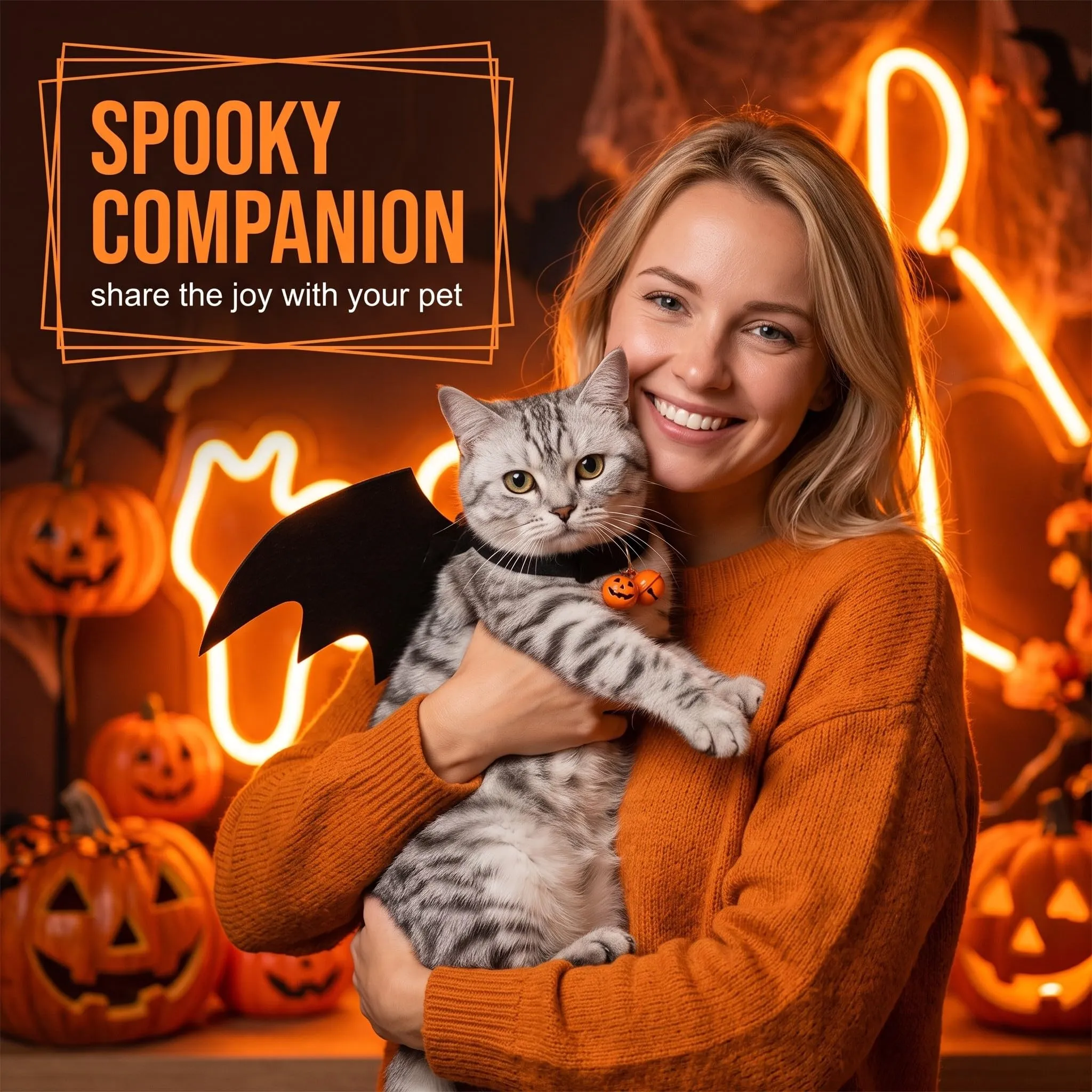 DYIOTF Ali di Pipistrello per Gatti e Cani Piccoli, Costume di Halloween con Campanello, Travestimento Cosplay Regolabile, Taglia S - immagine 3