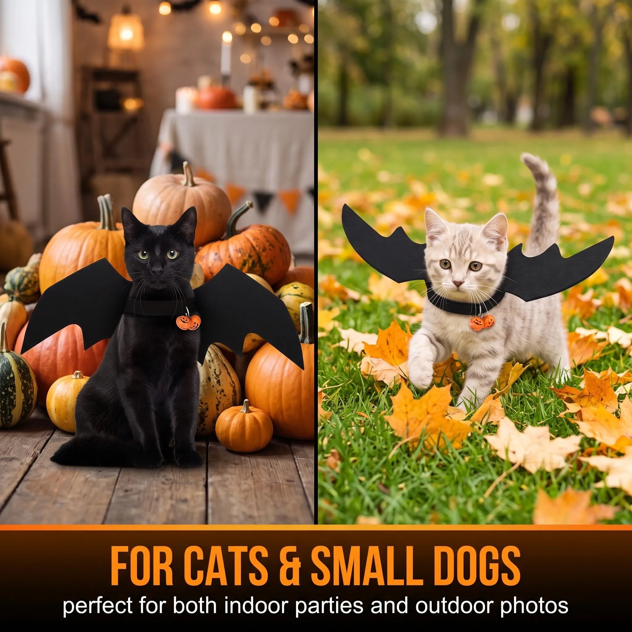 DYIOTF Ali di Pipistrello per Gatti e Cani Piccoli, Costume di Halloween con Campanello, Travestimento Cosplay Regolabile, Taglia S - immagine 4