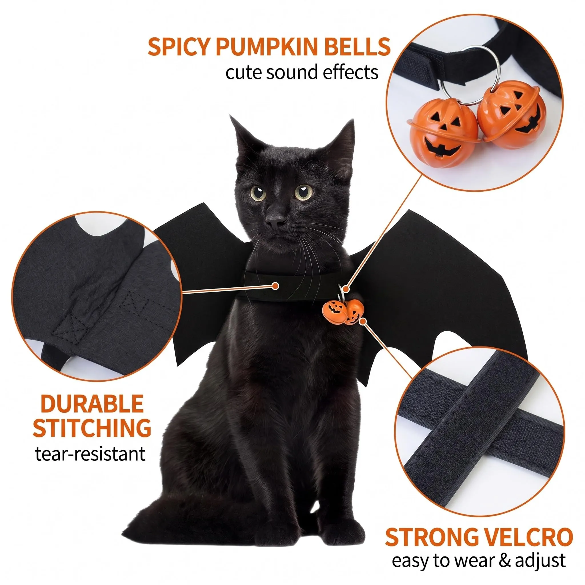 DYIOTF Ali di Pipistrello per Gatti e Cani Piccoli, Costume di Halloween con Campanello, Travestimento Cosplay Regolabile, Taglia S - immagine 7