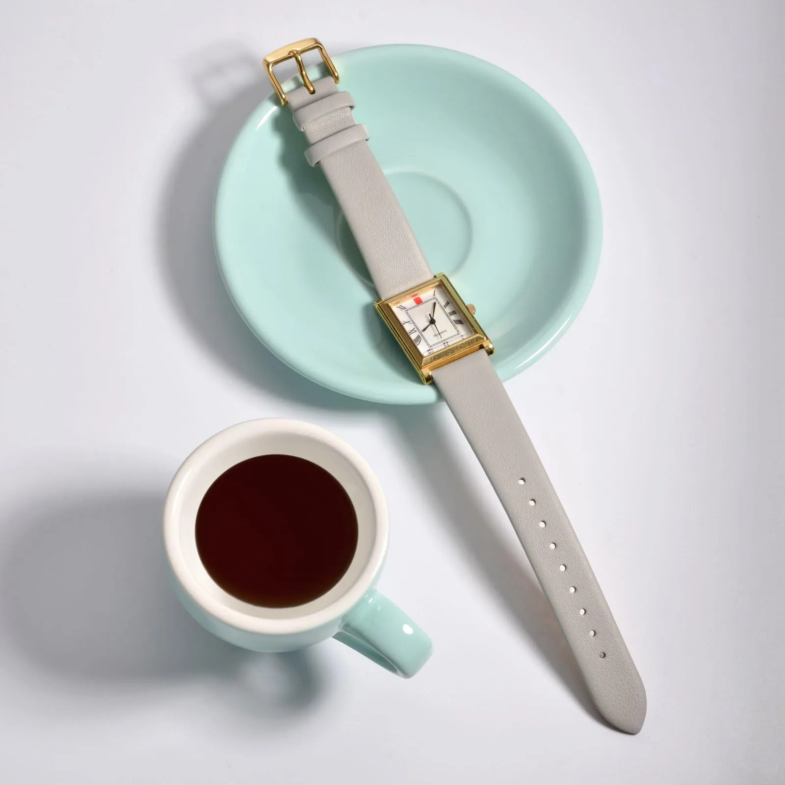 WOCCI Cinturino per Orologio in Pelle 12mm - Grigio con Fibbia Oro - immagine 2