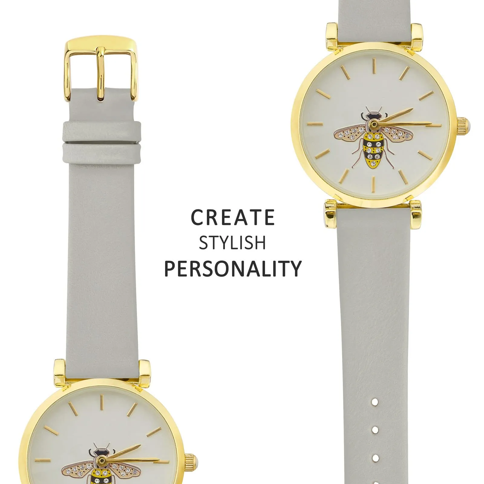 WOCCI Cinturino per Orologio in Pelle 12mm - Grigio con Fibbia Oro - immagine 8