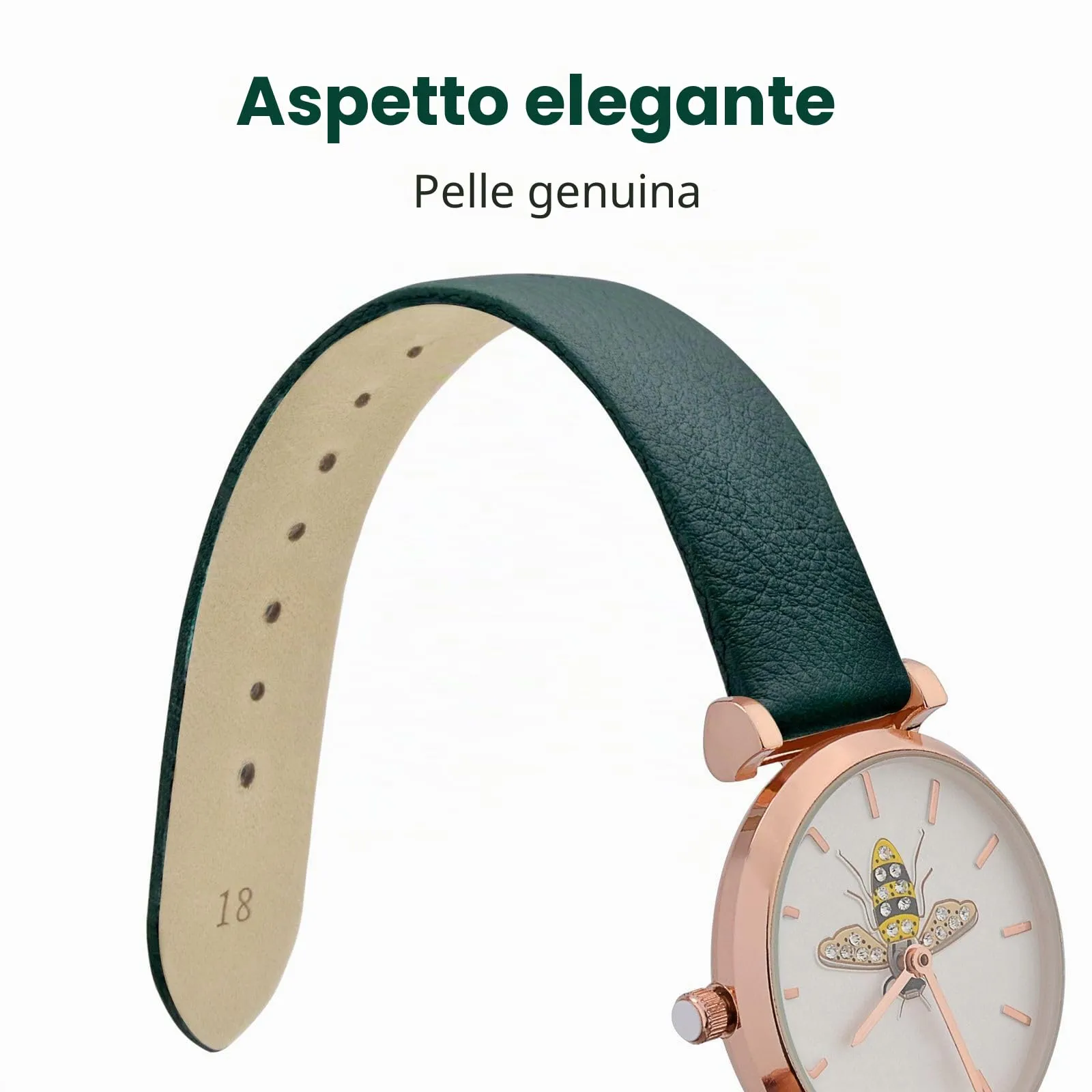 WOCCI Cinturino per Orologio in Pelle 14mm Verde Scuro con Fibbia Oro - immagine 3