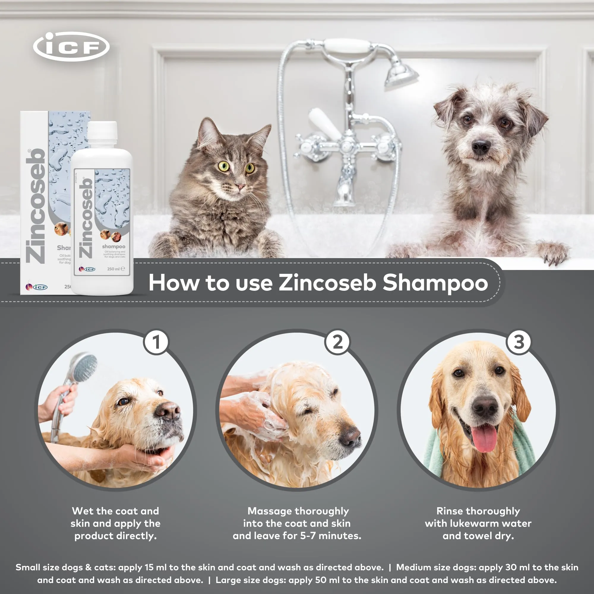 ICF Zincoseb Shampoo per cani e gatti, antimicotico e antibatterico, 250 ml - immagine 3