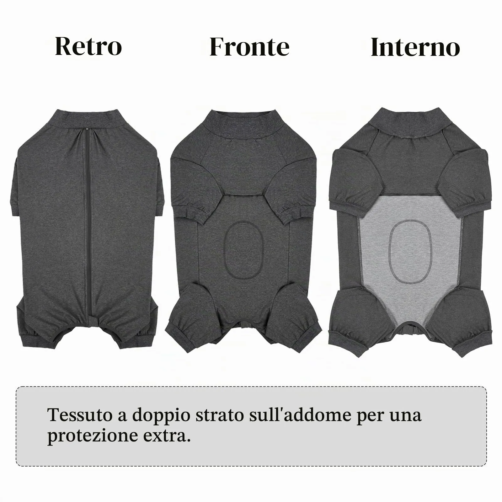 Cyponpy Tuta Post Operatoria per Cani con Zampe e Cerniera, Body Chirurgico Protettivo per Sterilizzazione, Grigio, Taglia M - immagine 4