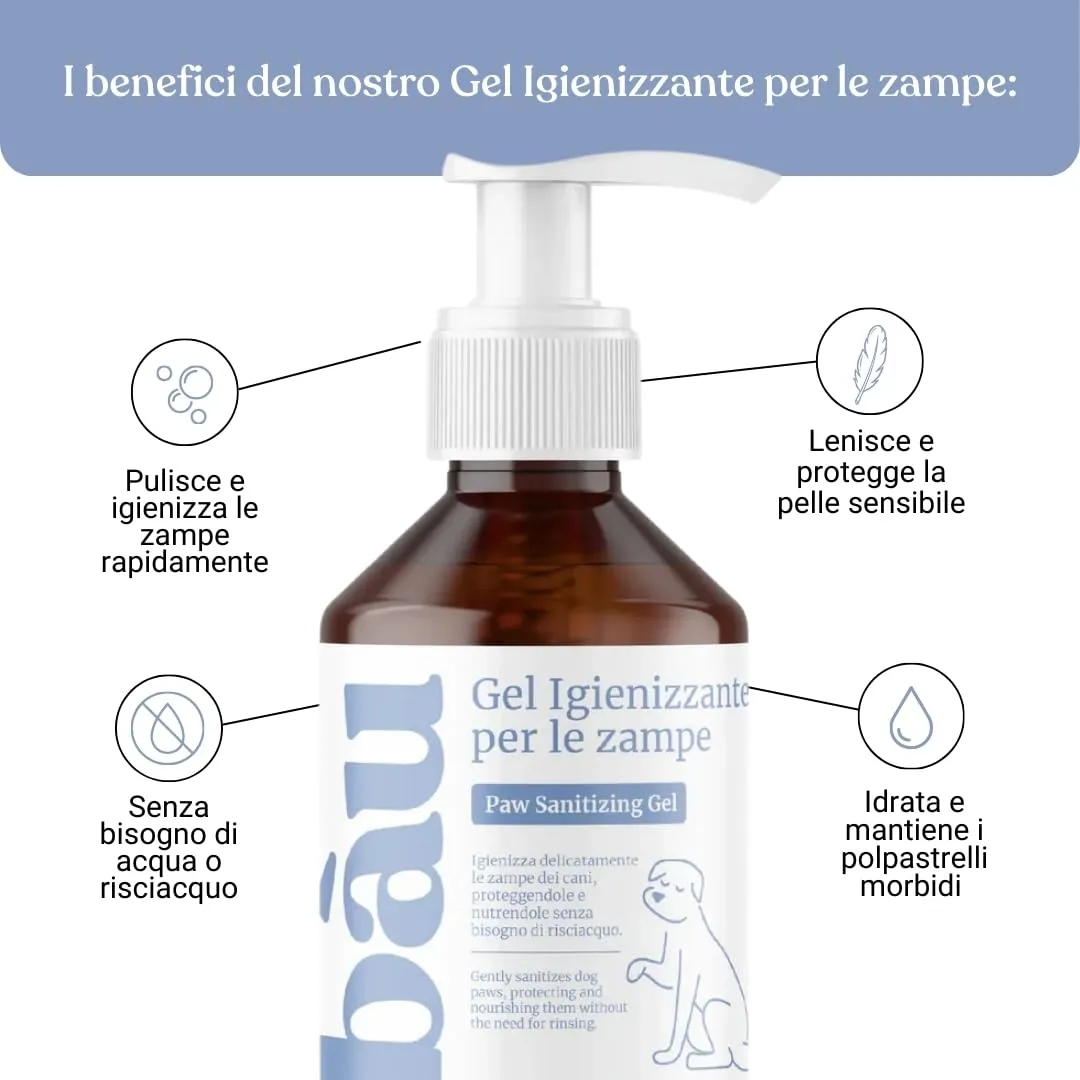 Bau Gel Igienizzante Zampe Cane Senza Risciacquo con Aloe Vera, Lichene Islandico e Mandorle Dolci, 250ml - immagine 2