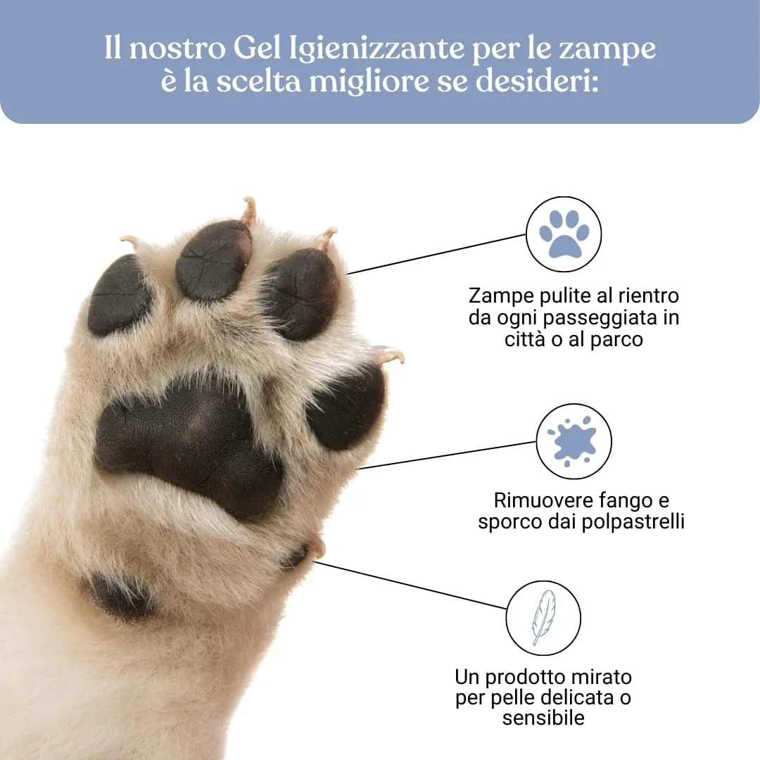 Bau Gel Igienizzante Zampe Cane Senza Risciacquo con Aloe Vera, Lichene Islandico e Mandorle Dolci, 250ml - immagine 3