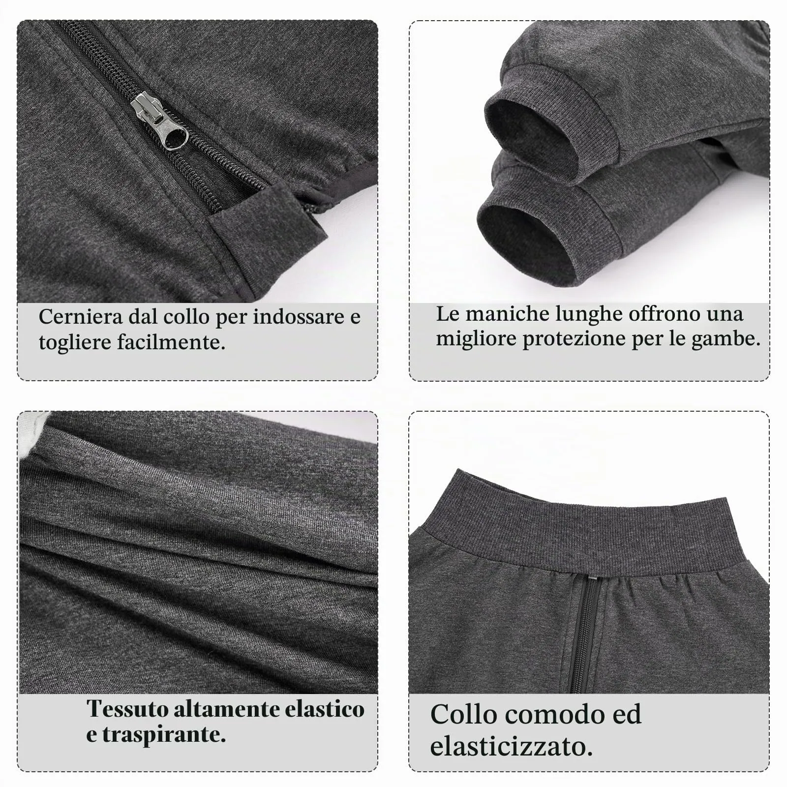 Cyponpy Tuta Post Operatoria per Cani con Zampe e Cerniera, Body Chirurgico Protettivo per Sterilizzazione, Grigio, Taglia L - immagine 3