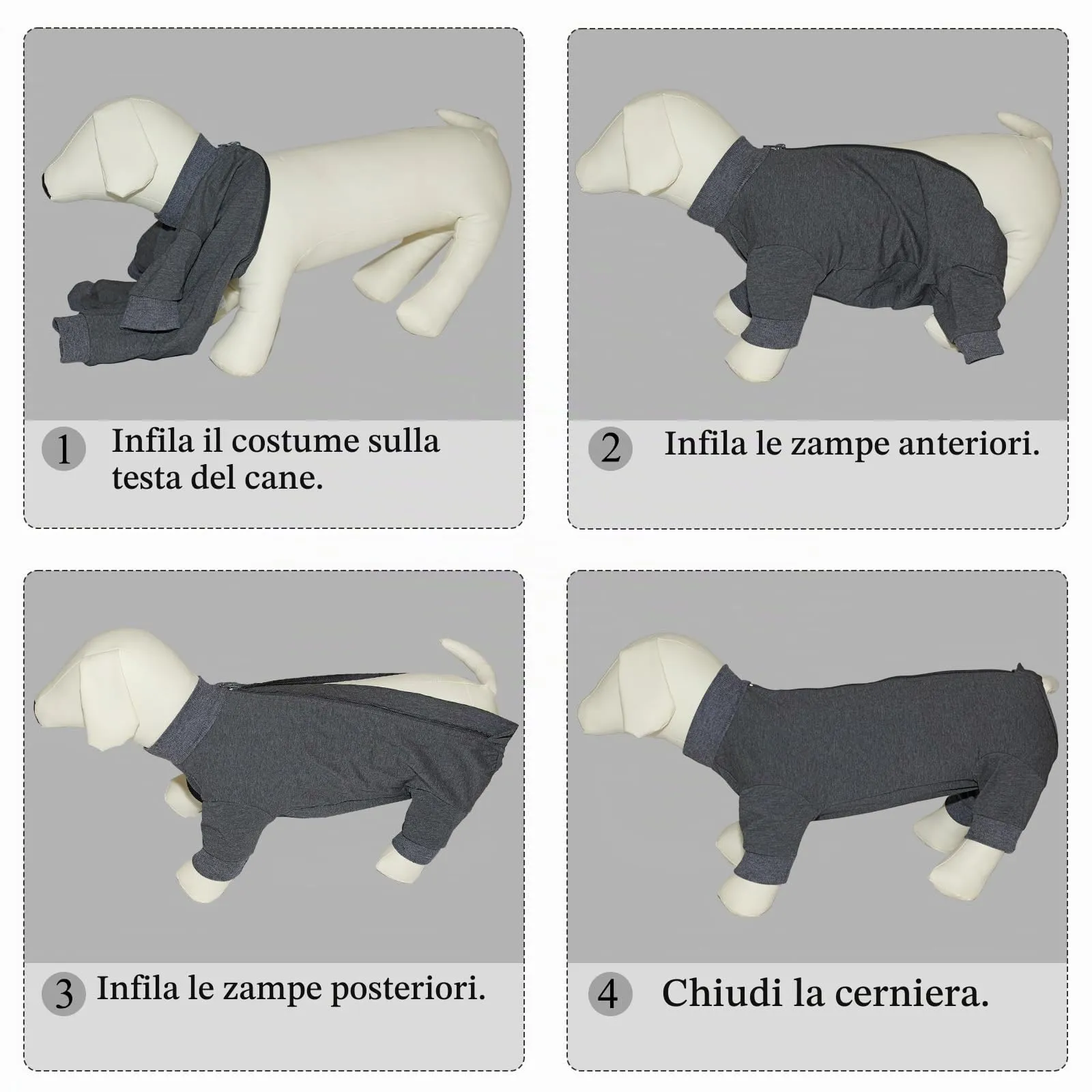 Cyponpy Tuta Post Operatoria per Cani con Zampe e Cerniera, Body Chirurgico Protettivo per Sterilizzazione, Grigio, Taglia L - immagine 6