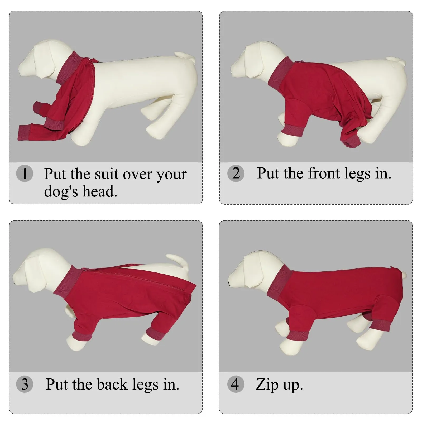 Cyponpy Tuta Post Operatoria per Cani con Zampe e Cerniera, Body Chirurgico per Sterilizzazione, XL, Rosso - immagine 6