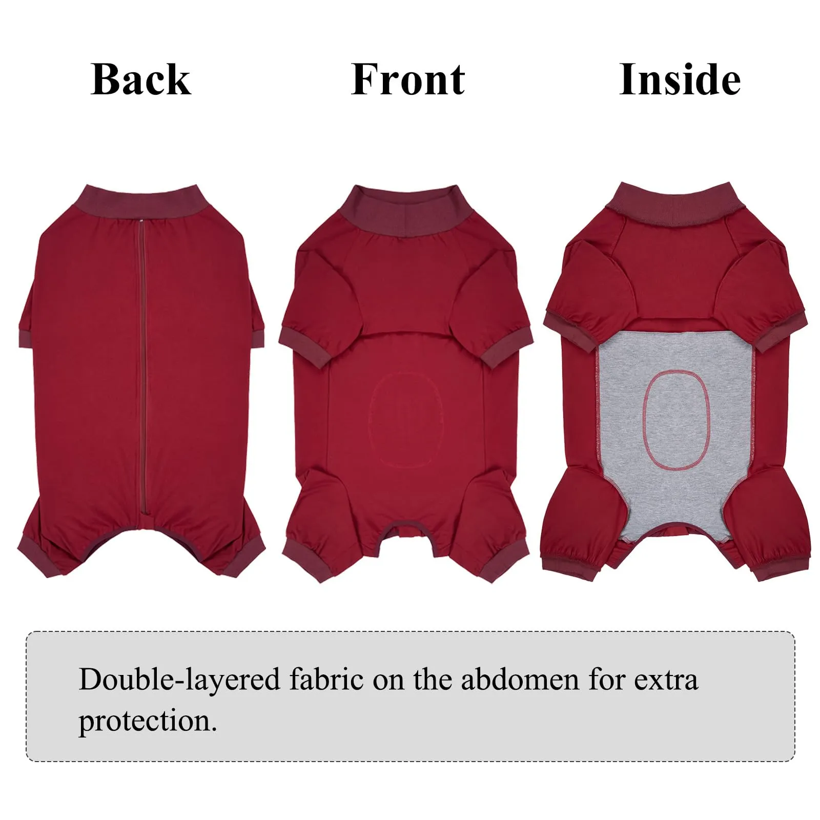 Cyponpy Tuta Post Operatoria per Cani con Zampe e Cerniera, Body Chirurgico per Sterilizzazione, Rosso, 2XL - immagine 4