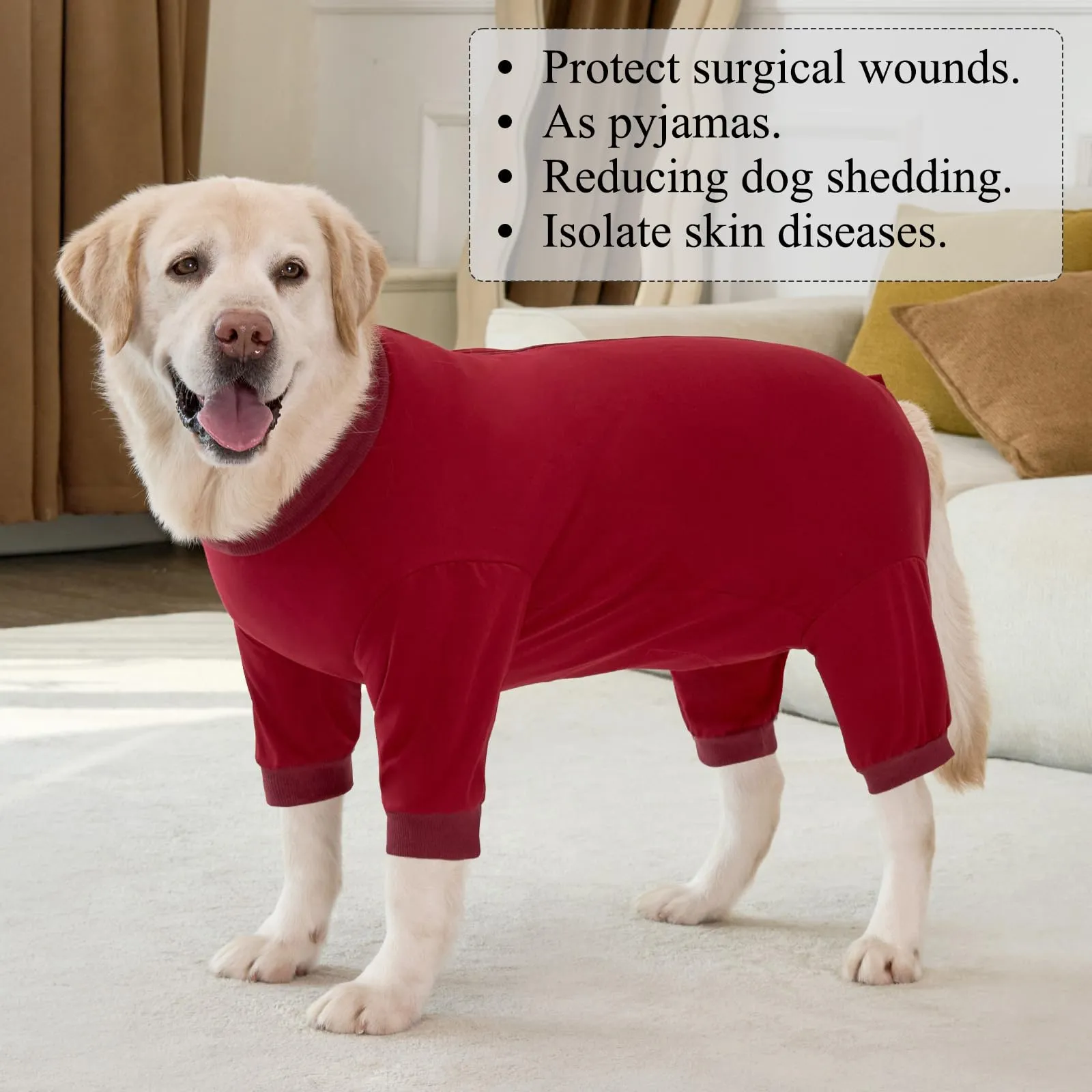 Cyponpy Tuta Post Operatoria per Cani con Zampe e Cerniera, Body Chirurgico per Sterilizzazione, Rosso, 2XL - immagine 7