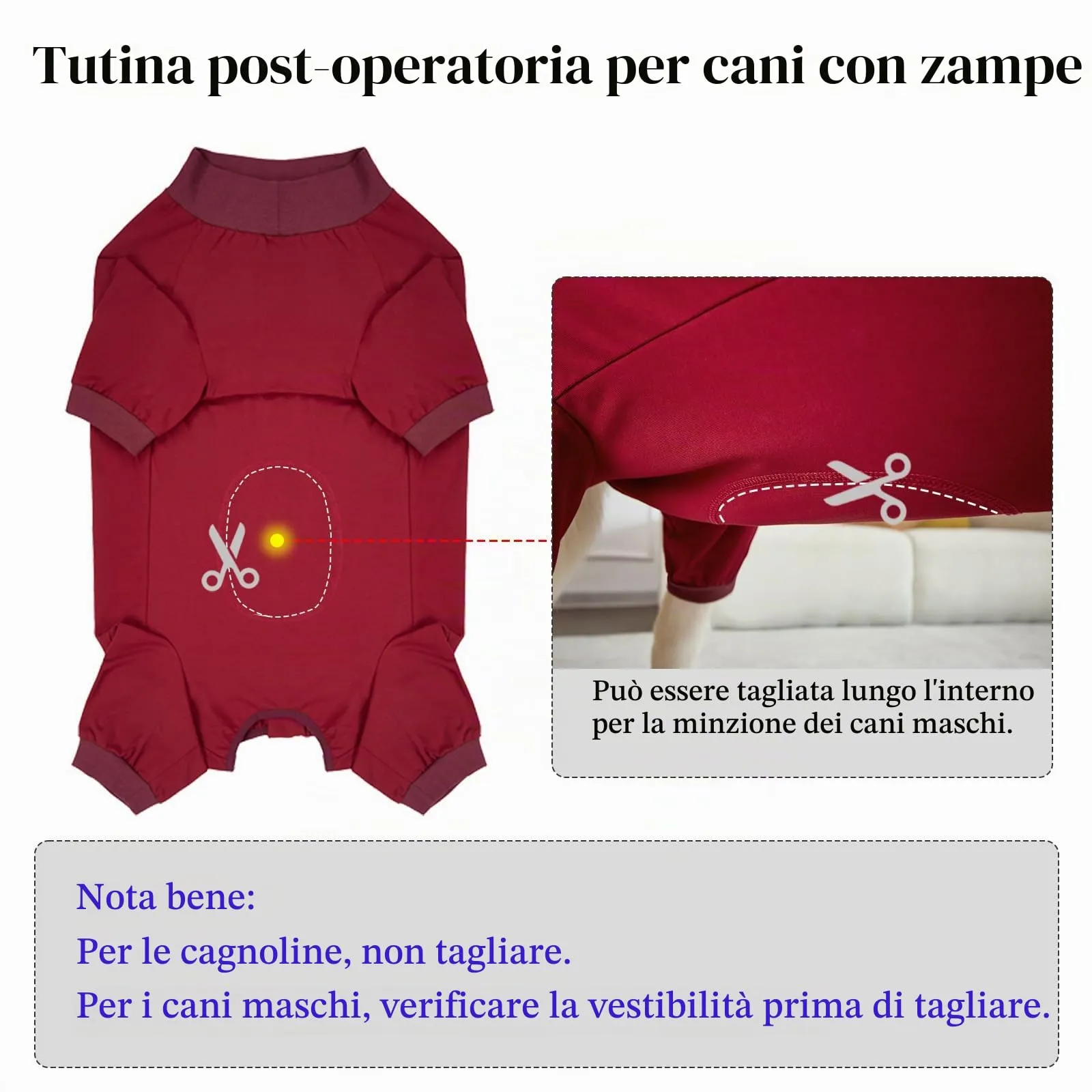 Cyponpy Tuta Post Operatoria per Cani con Zampe e Cerniera, Body Chirurgico per Sterilizzazione e Protezione Ferite - immagine 5