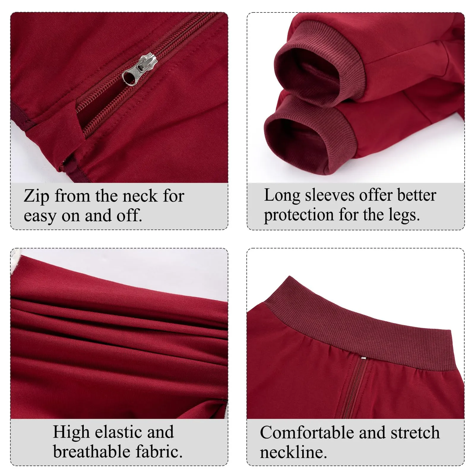 Cyponpy Tuta Post Operatoria per Cani con Zampe e Cerniera, Body Chirurgico Protettivo per Sterilizzazione, XS, Rosso - immagine 3