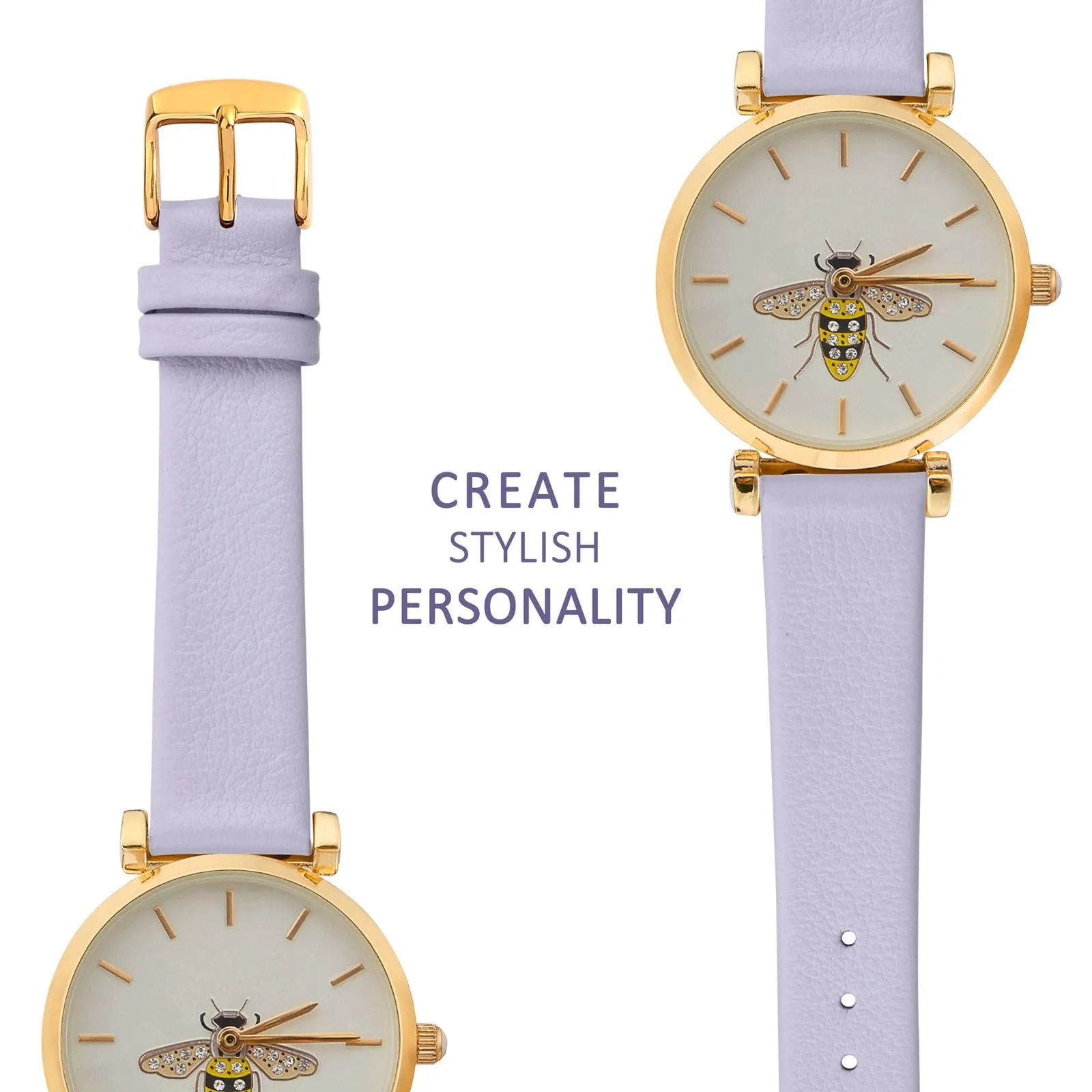 WOCCI Cinturino per Orologio in Pelle 10mm con Fibbia Oro (Viola Chiaro) - immagine 8