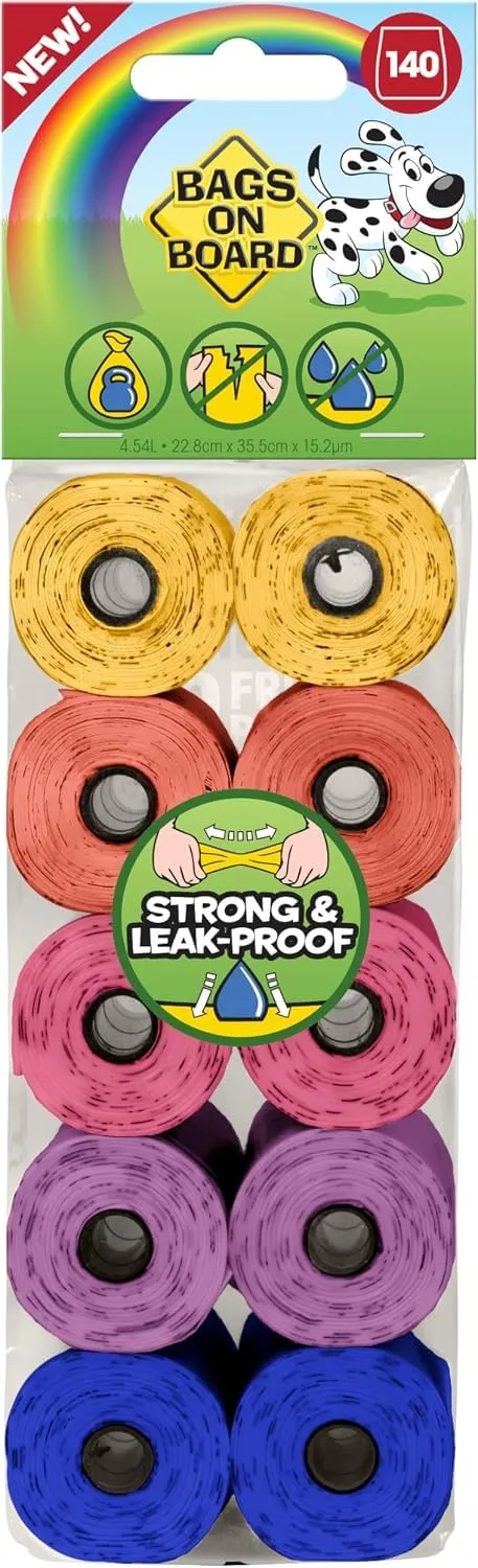 Bags on Board Sacchetti Colori Arcobalenco per Cani, 140 Pezzi - immagine 1