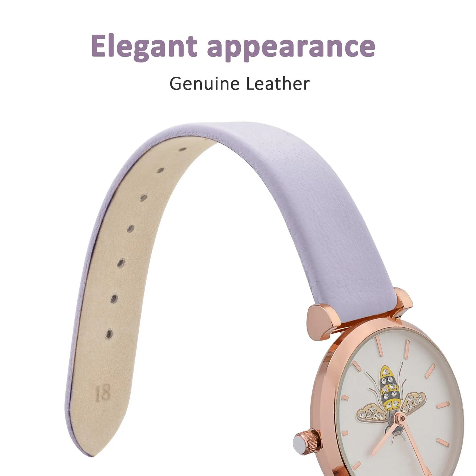 WOCCI Cinturino per Orologio in Pelle 16mm - Viola Chiaro con Fibbia Oro - immagine 3