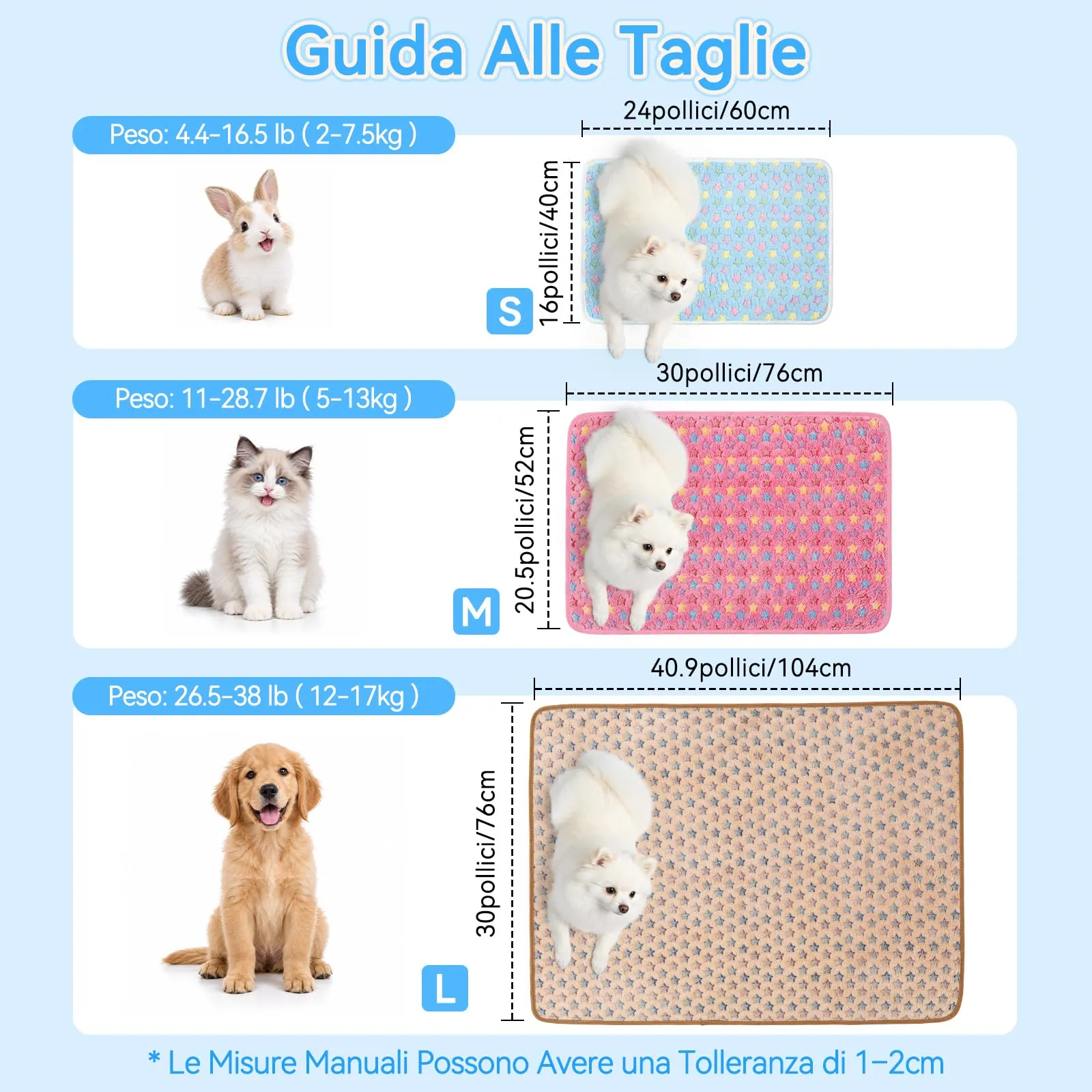 COMSLE Coperta per Cani e Gatti in Flanella, 3 Pezzi, 40 x 60 cm, Stella - immagine 3