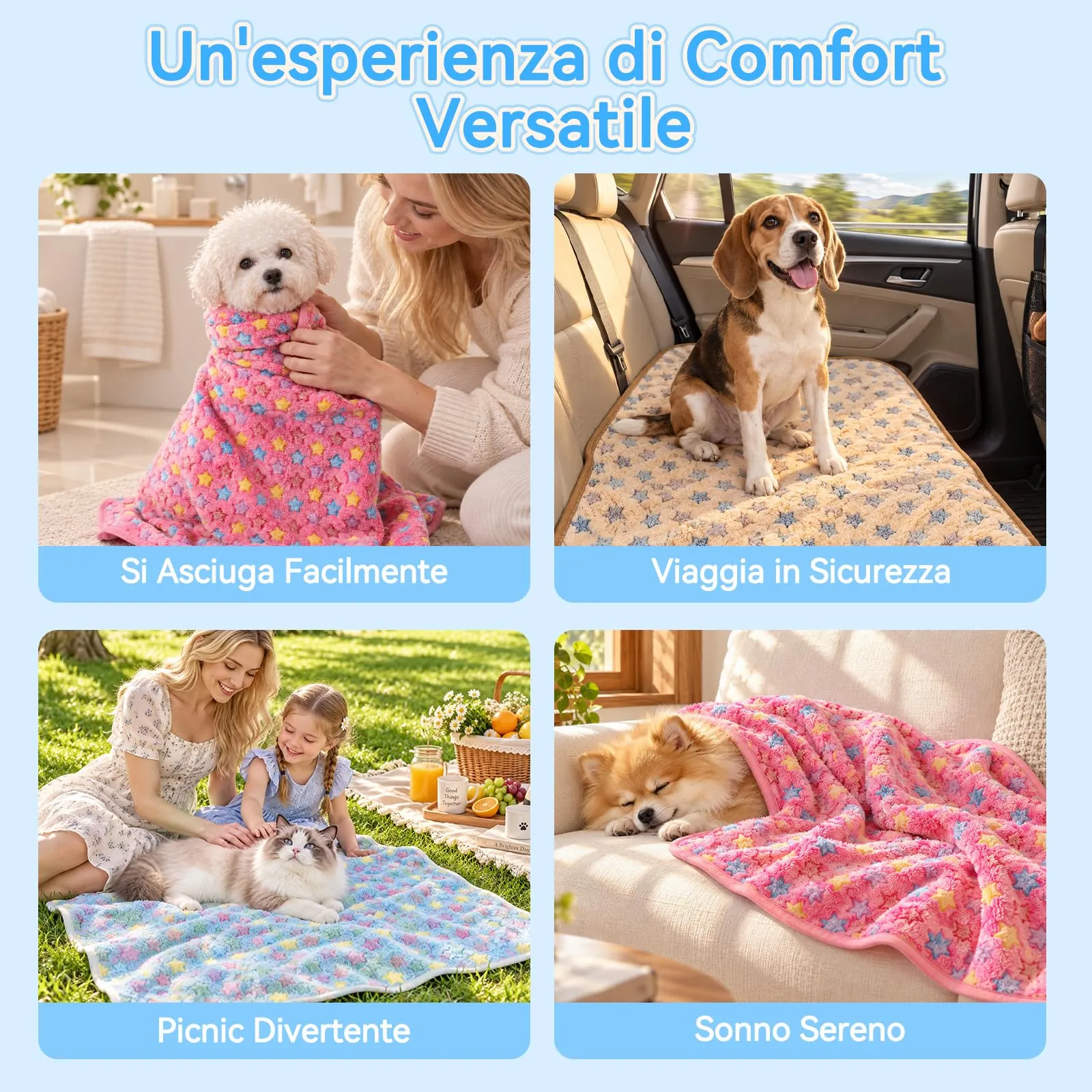 COMSLE Coperta per Cani e Gatti in Flanella, 3 Pezzi, 40 x 60 cm, Stella - immagine 7