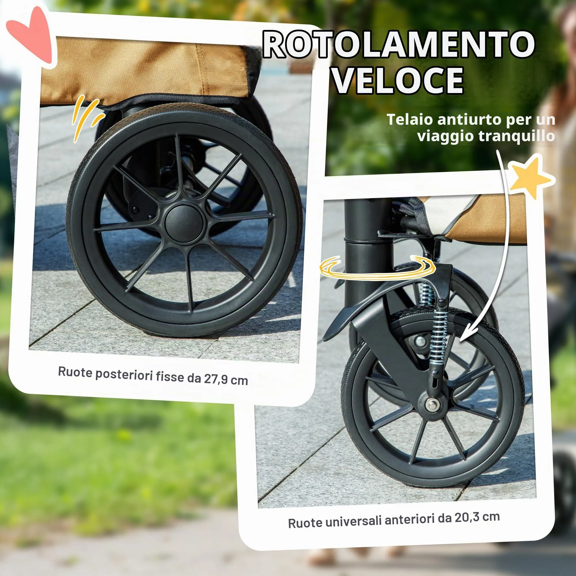 PawHut Passeggino Pieghevole per Cani e Gatti fino a 25 kg, Marrone - immagine 6