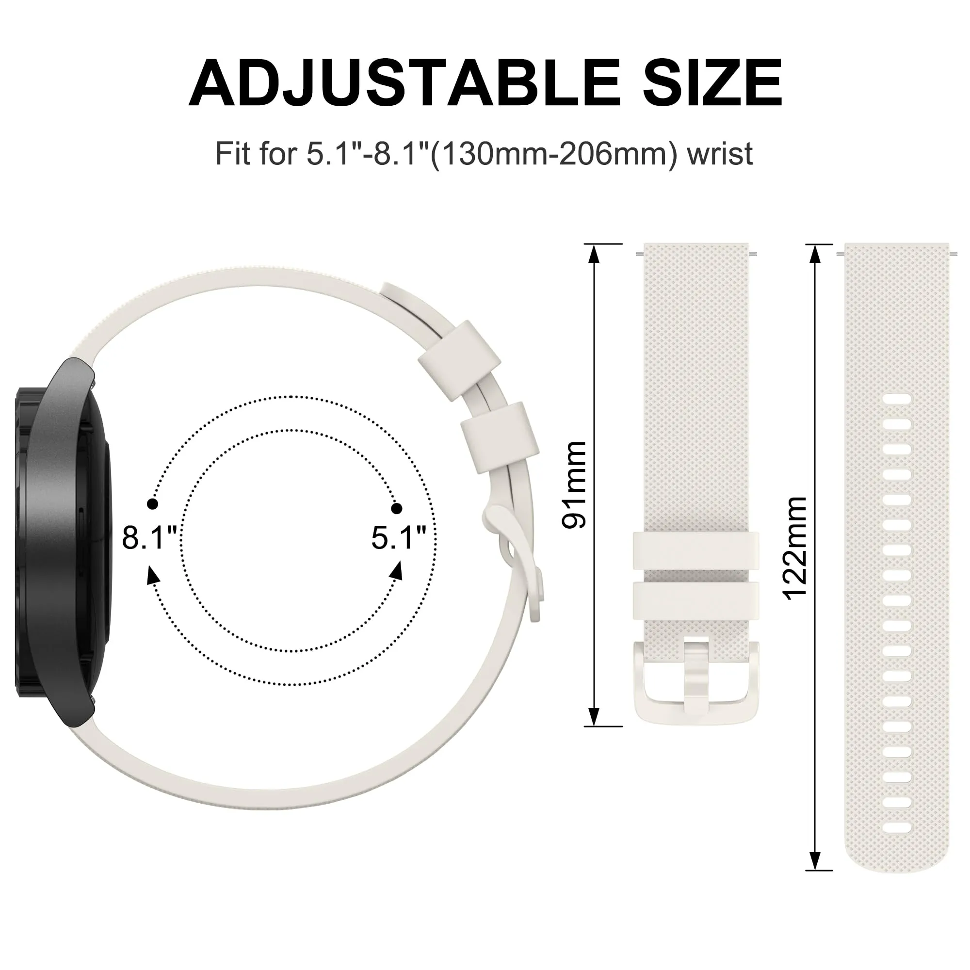 Mugust Cinturino in Silicone per Orologi 20mm, Rilascio Rapido, Impermeabile, Luce Stellare - immagine 2