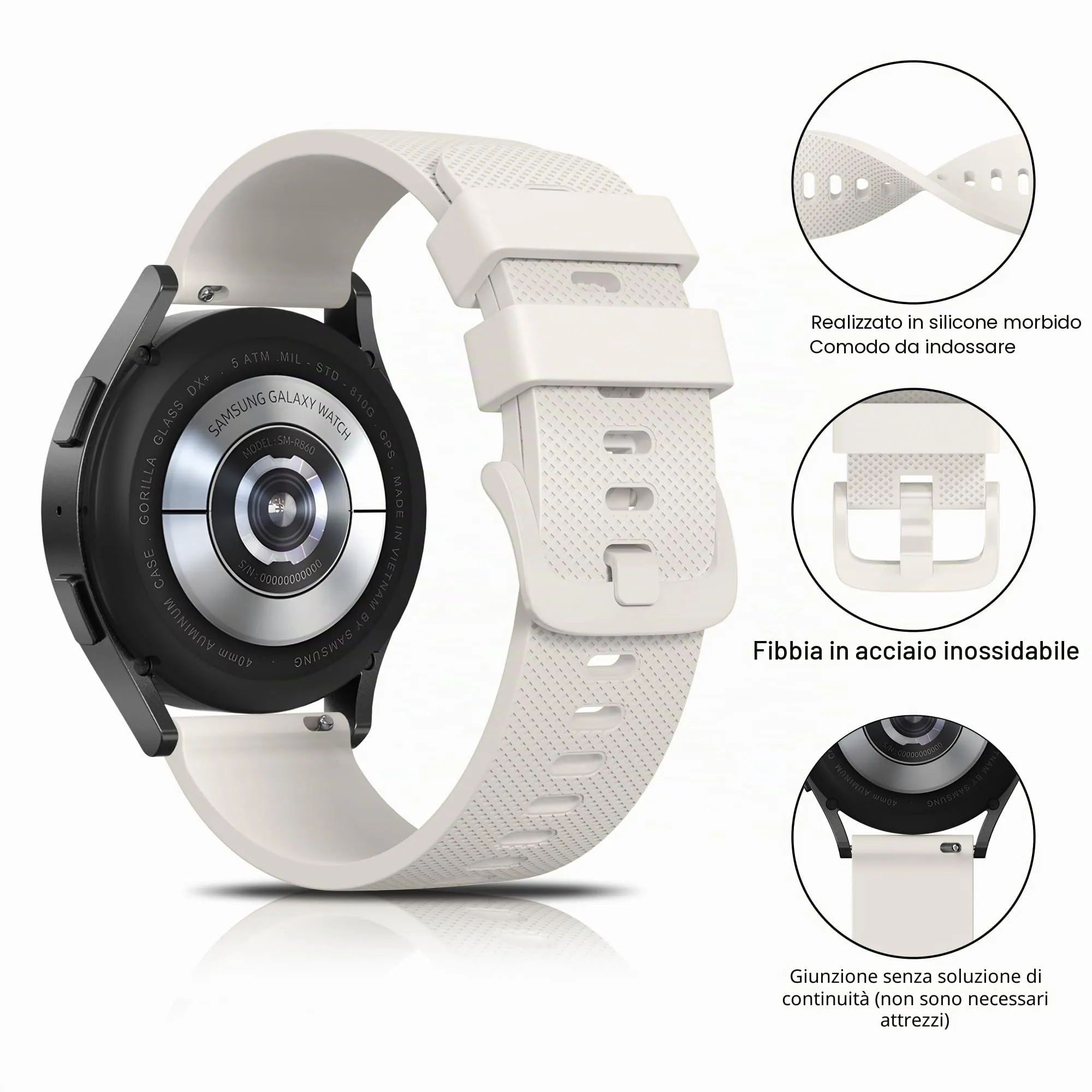 Mugust Cinturino in Silicone per Orologi 20mm, Rilascio Rapido, Impermeabile, Luce Stellare - immagine 4