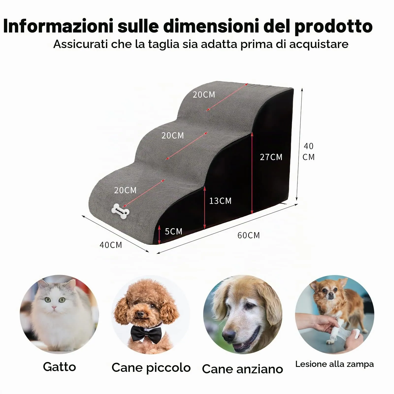 Galatée Scala per Animali Domestici, 3 Livelli in Schiuma ad Alta Densità, Rimovibile e Lavabile, Grigio - immagine 6