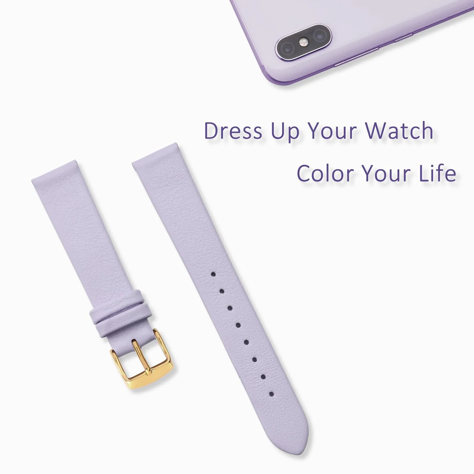 WOCCI Cinturino per Orologio in Pelle 14mm con Fibbia Oro (Viola Chiaro) - immagine 7