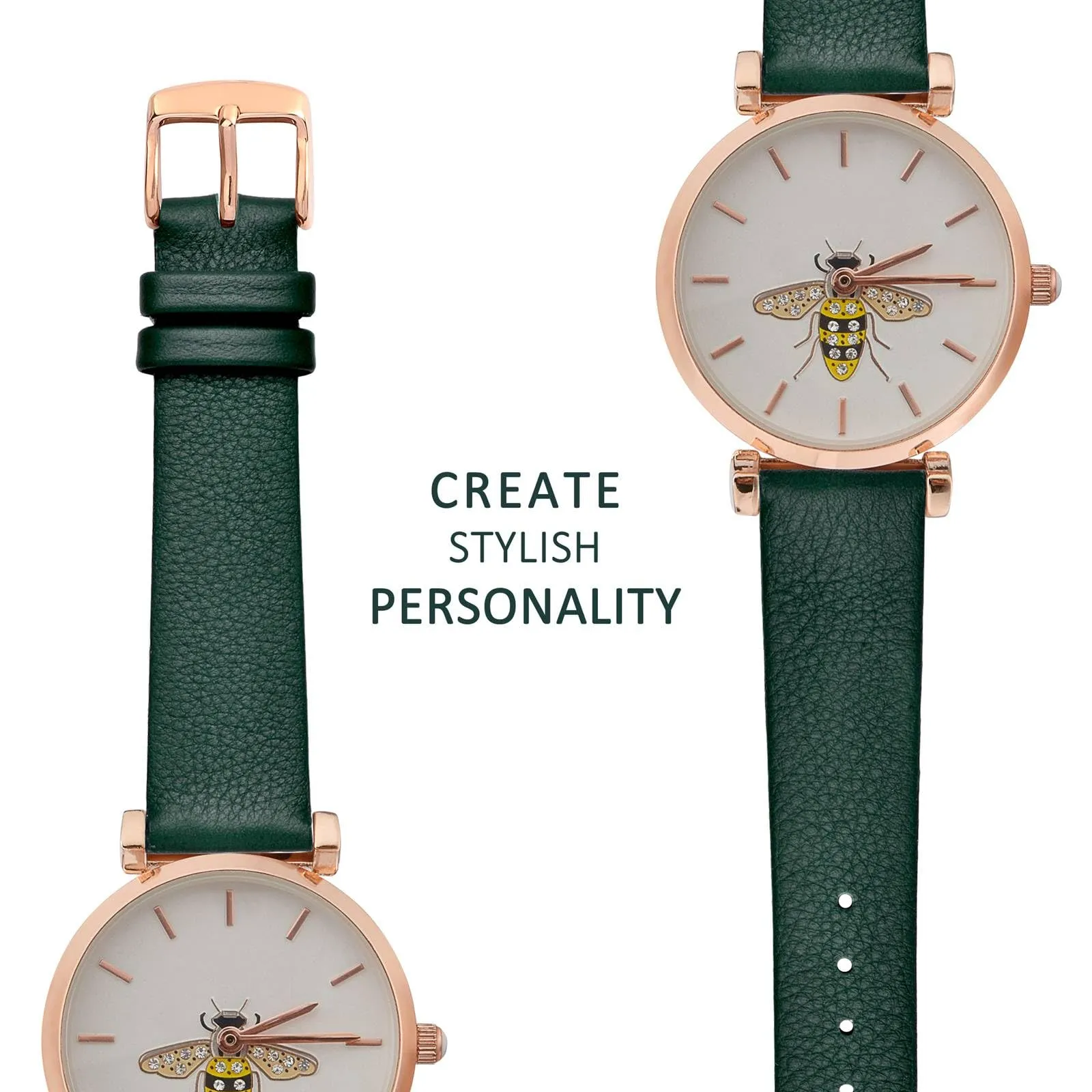 WOCCI Cinturino per Orologio in Pelle 8mm Verde Scuro con Fibbia Oro Rosa - immagine 8