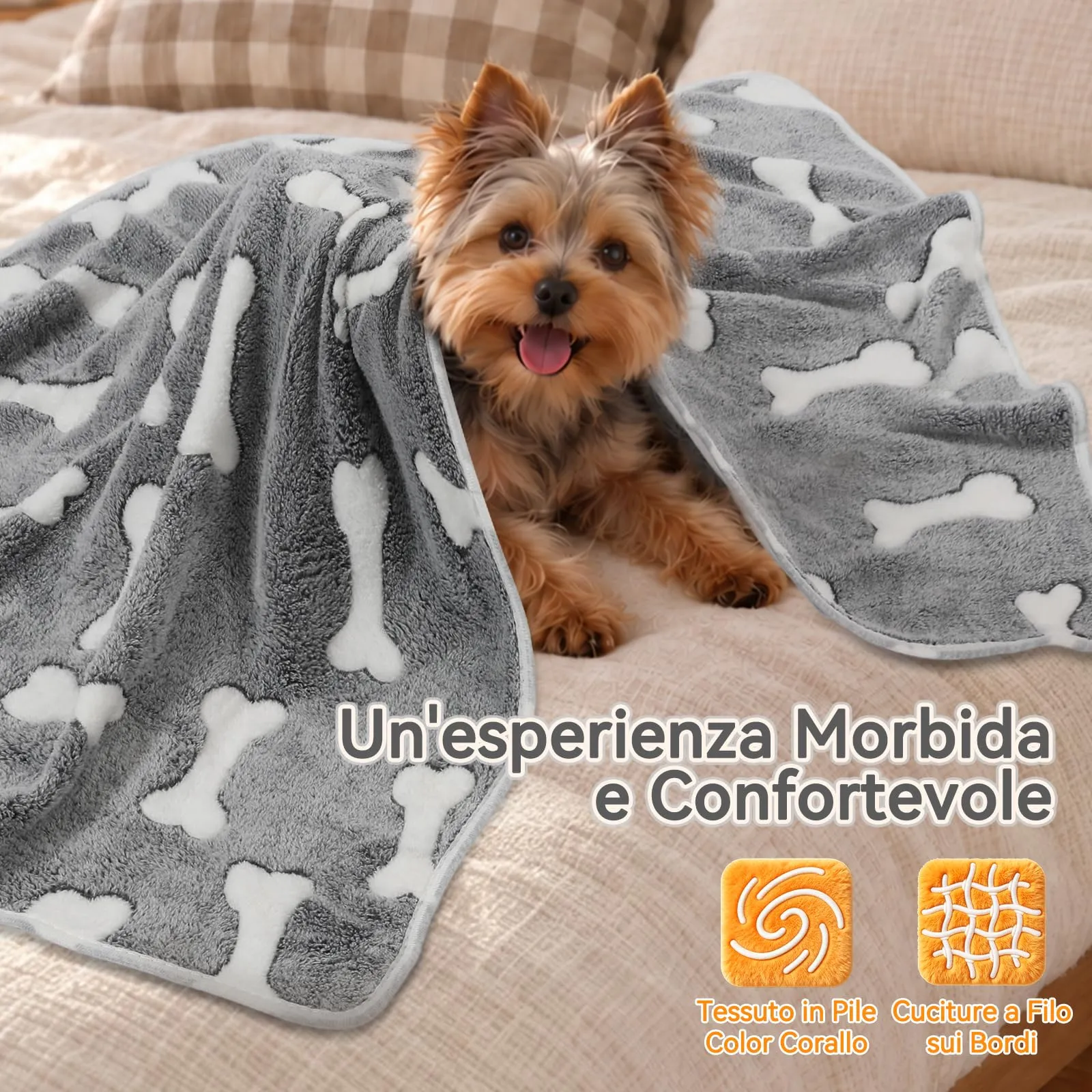 COMSLE Coperta in Flanella per Cani e Gatti, 3 Pezzi, 76 x 52 cm, Osso grigio - immagine 4