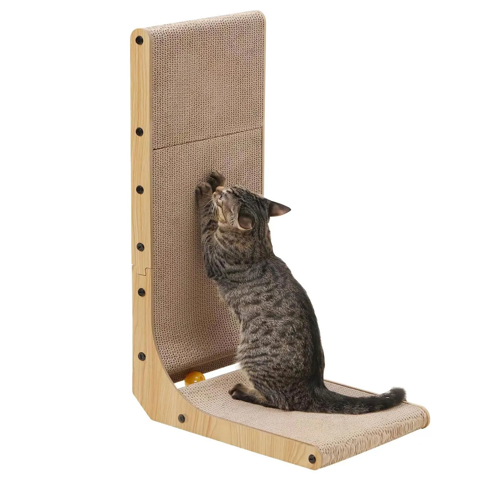 FUKUMARU Tiragraffi per Gatti a Forma di L, 68 cm, con Palla Giocattolo in Cartone - immagine 1
