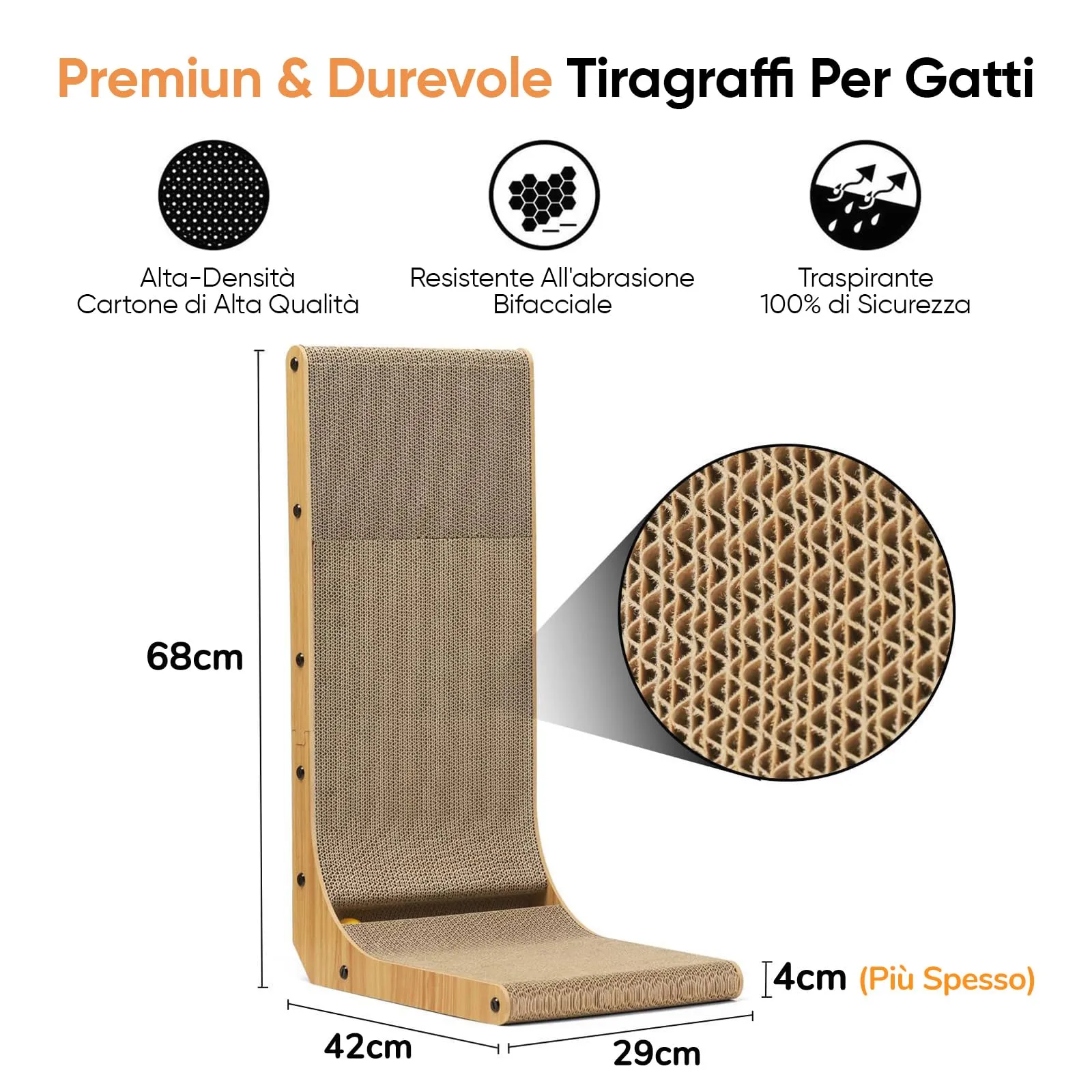 FUKUMARU Tiragraffi per Gatti a Forma di L, 68 cm, con Palla Giocattolo in Cartone - immagine 2
