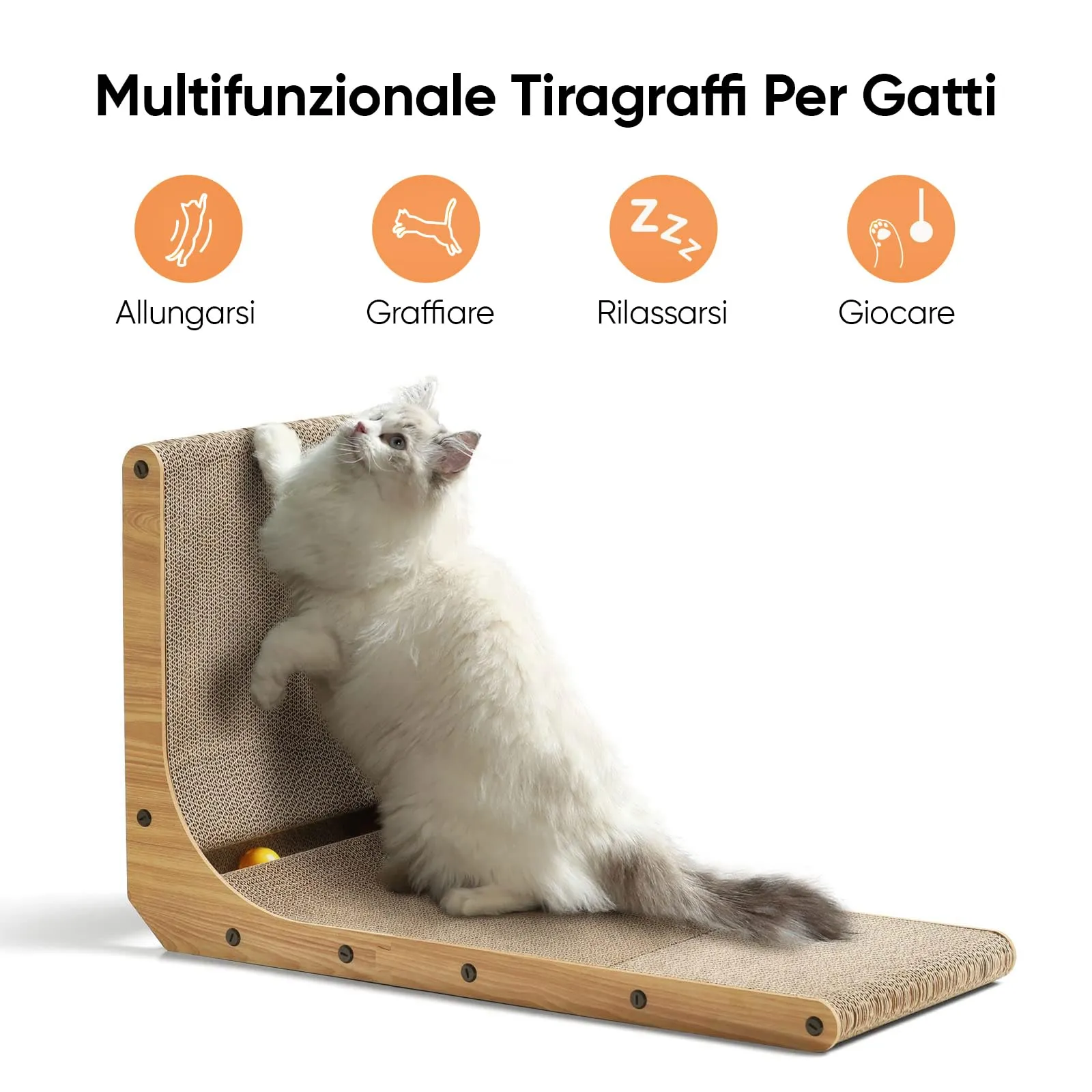 FUKUMARU Tiragraffi per Gatti a Forma di L, 68 cm, con Palla Giocattolo in Cartone - immagine 4