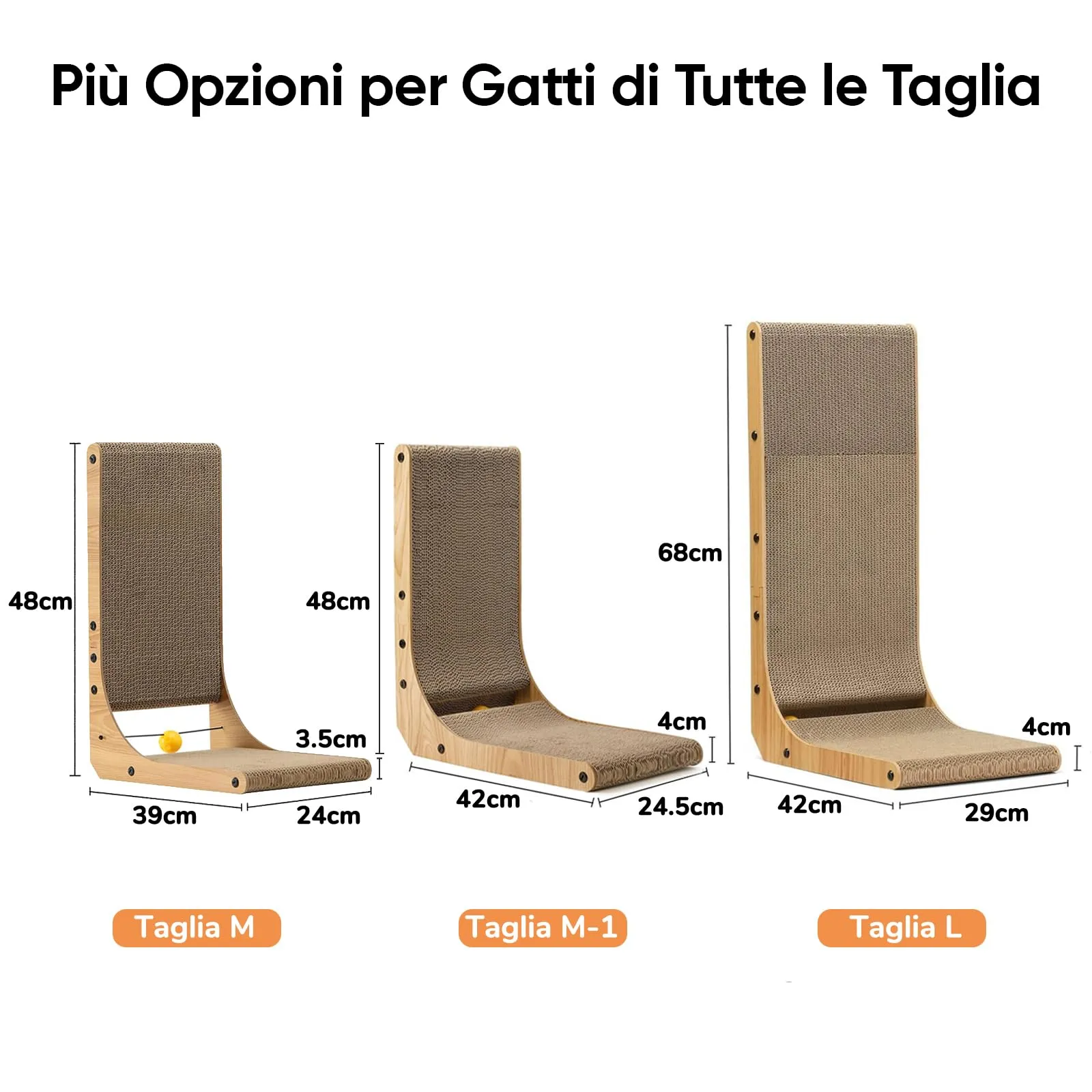 FUKUMARU Tiragraffi per Gatti a Forma di L, 68 cm, con Palla Giocattolo in Cartone - immagine 6