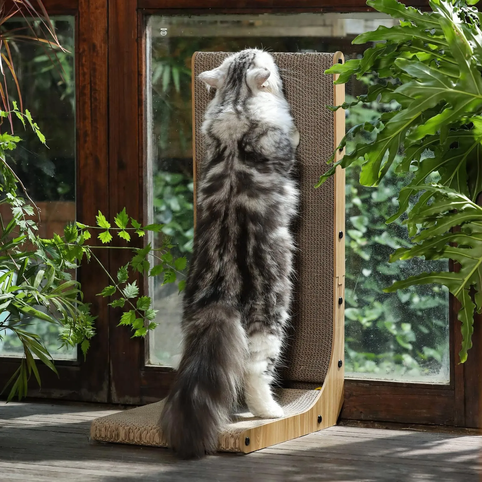 FUKUMARU Tiragraffi per Gatti a Forma di L, 68 cm, con Palla Giocattolo in Cartone - immagine 7