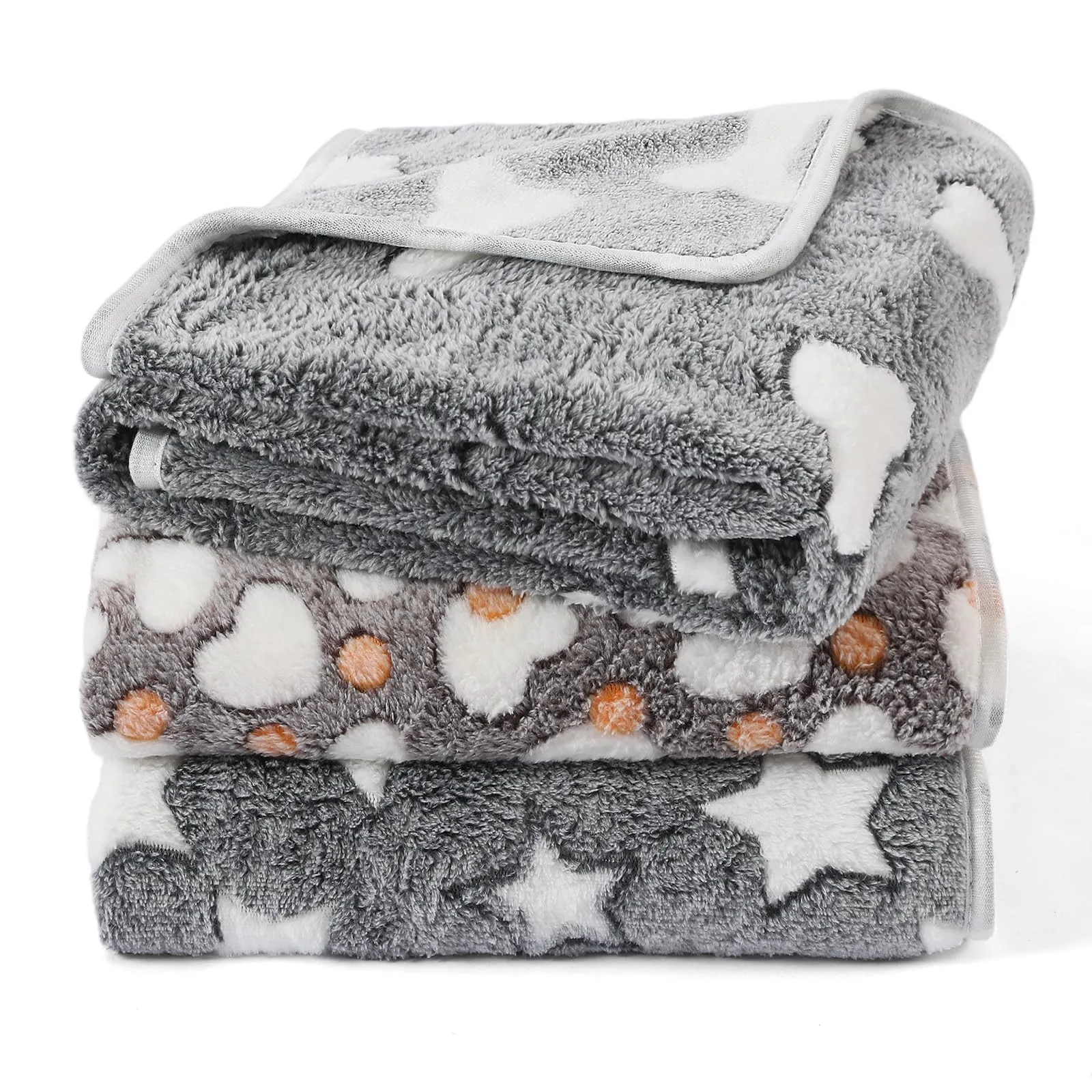 COMSLE Coperta in Flanella per Cani e Gatti, 3 Pezzi, 76 x 104 cm, Osso Grigio - immagine 1