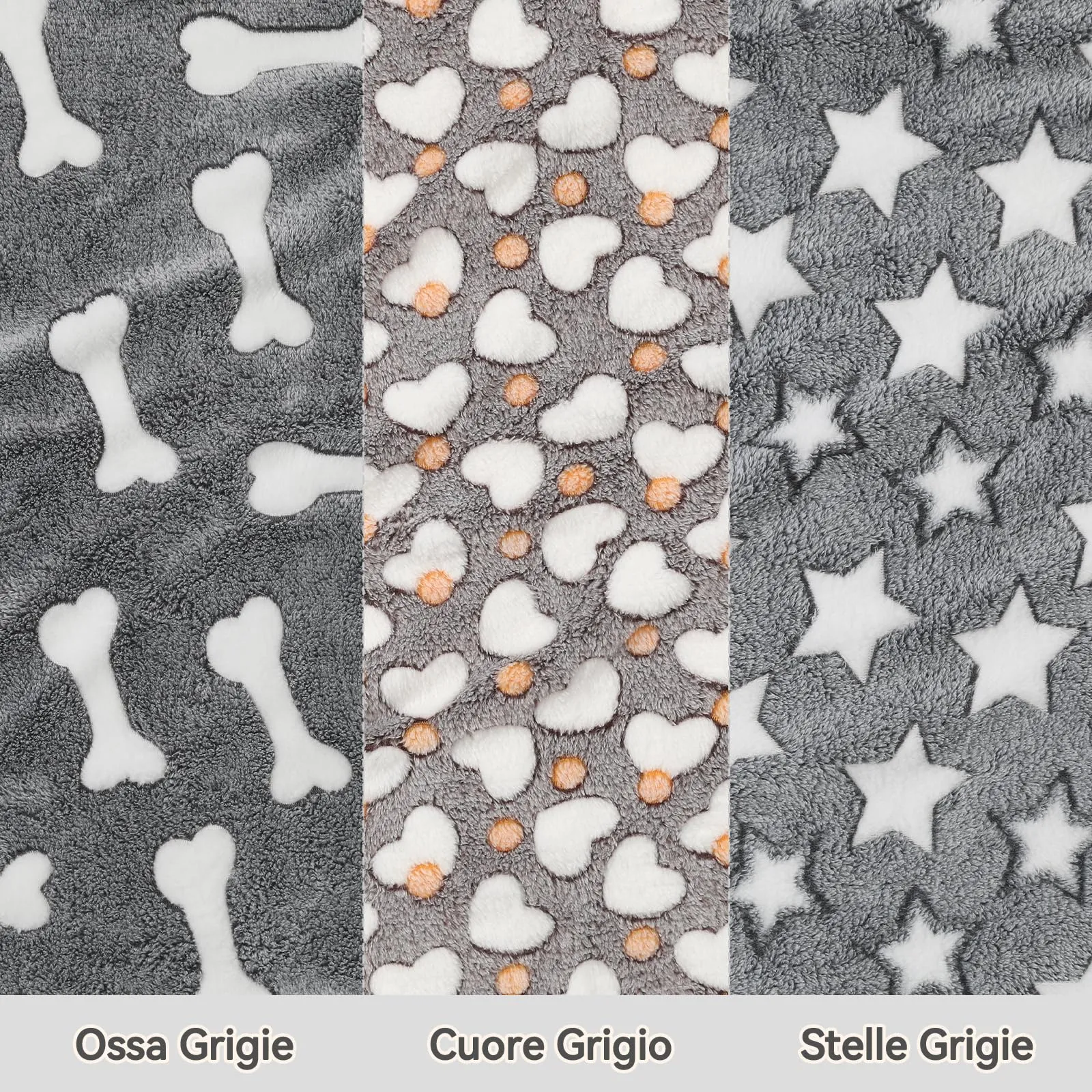 COMSLE Coperta in Flanella per Cani e Gatti, 3 Pezzi, 76 x 104 cm, Osso Grigio - immagine 2