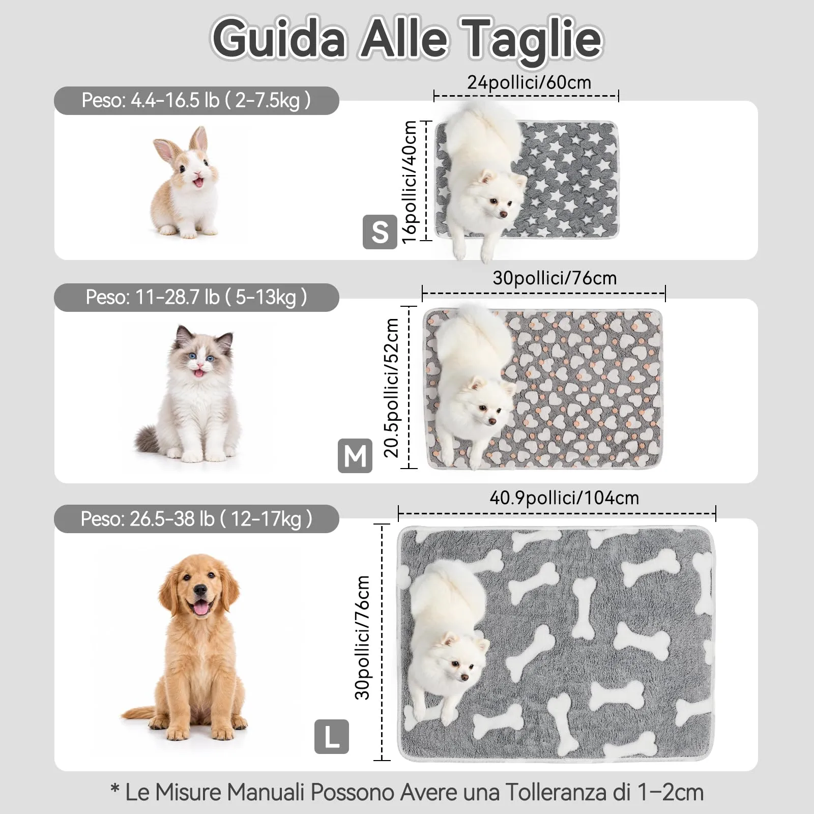 COMSLE Coperta in Flanella per Cani e Gatti, 3 Pezzi, 76 x 104 cm, Osso Grigio - immagine 3