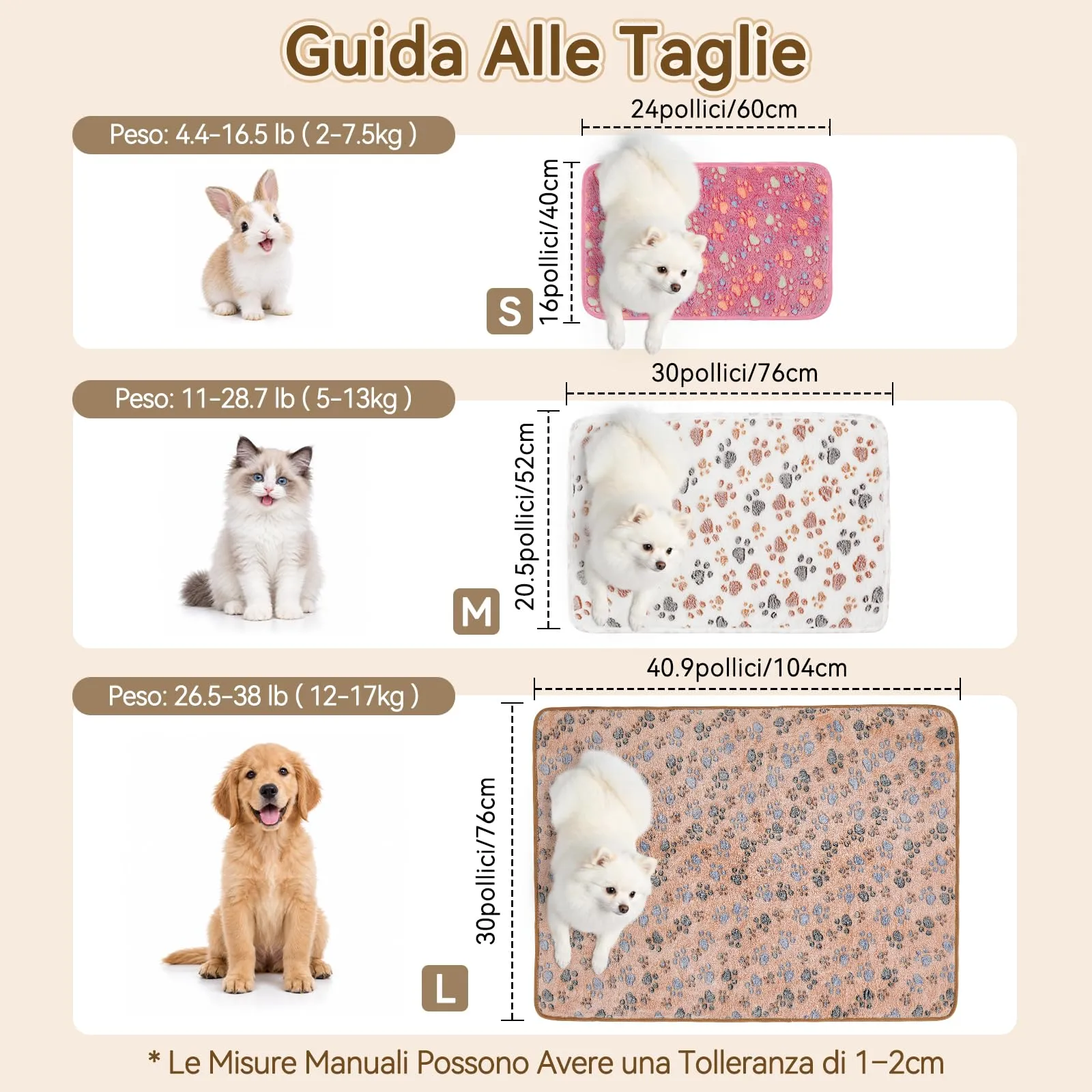 COMSLE Coperta per Cani e Gatti in Flanella, 3 Pezzi, 40 x 60 cm, Gambe - immagine 3