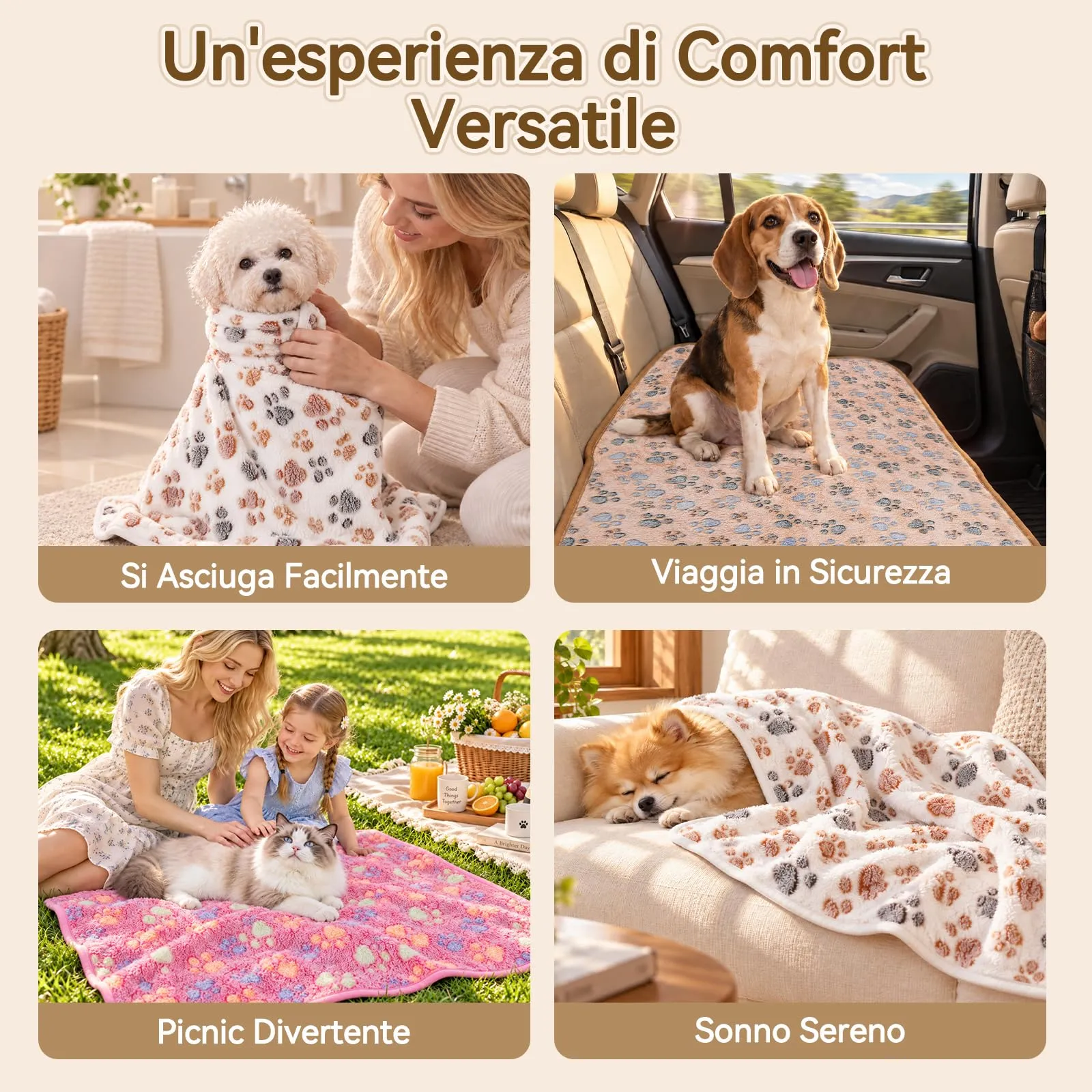 COMSLE Coperta per Cani e Gatti in Flanella, 3 Pezzi, 76 x 52 cm, Gambe - immagine 7
