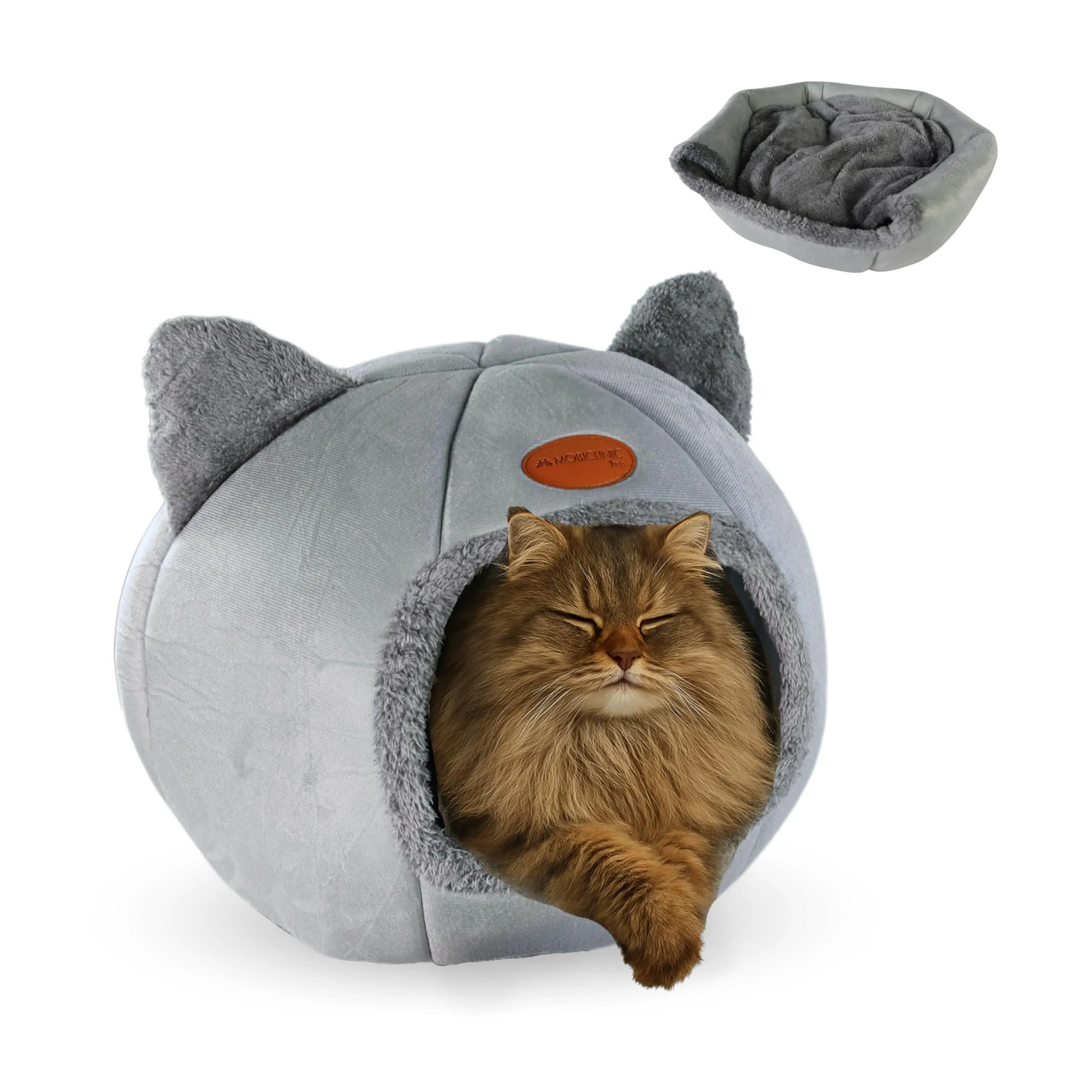 Mobiclinic Hellocatty Letto per gatti, Cova nido morbida e lavabile con cuscino rimovibile e base antiscivolo, Spugna 25d - immagine 1