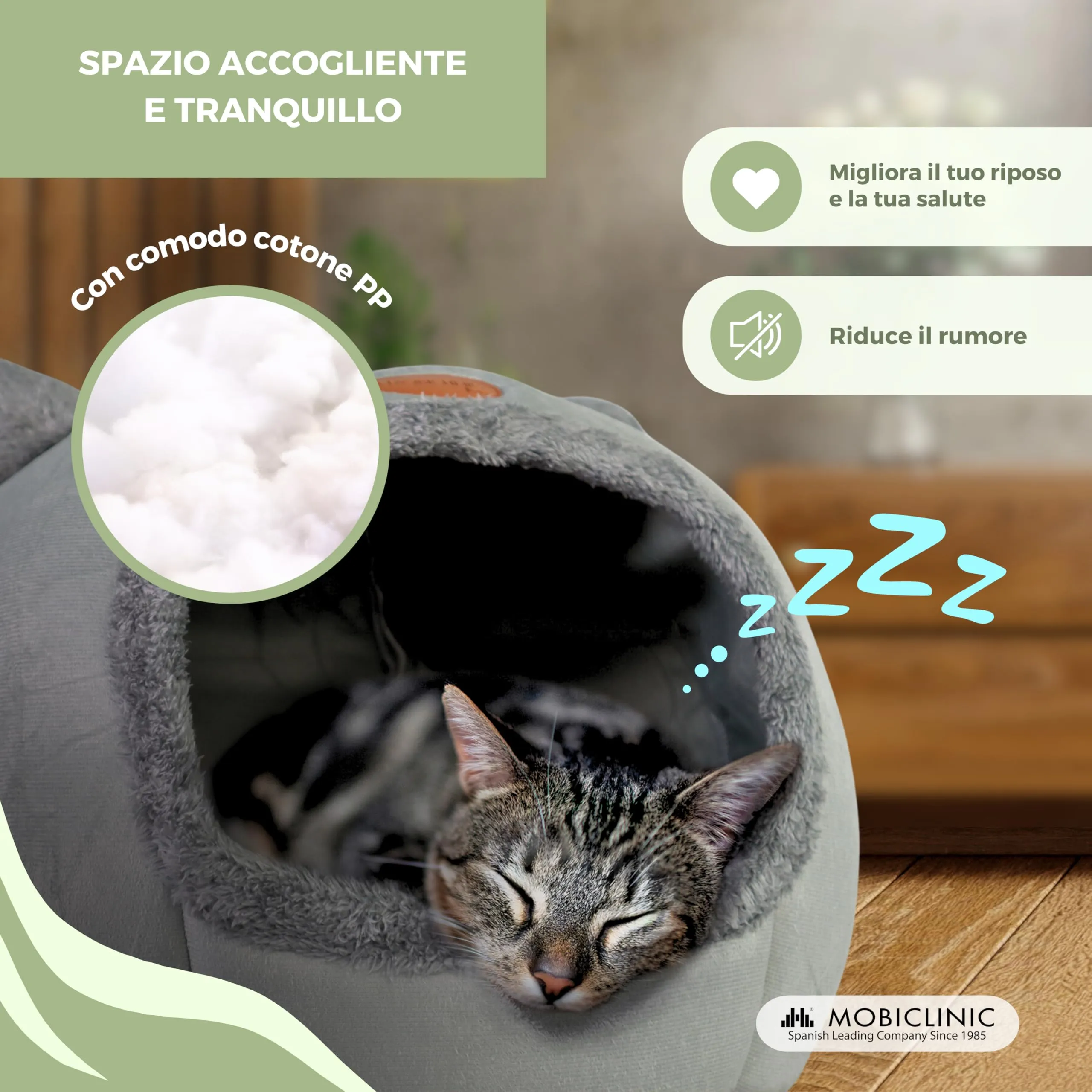 Mobiclinic Hellocatty Letto per gatti, Cova nido morbida e lavabile con cuscino rimovibile e base antiscivolo, Spugna 25d - immagine 4