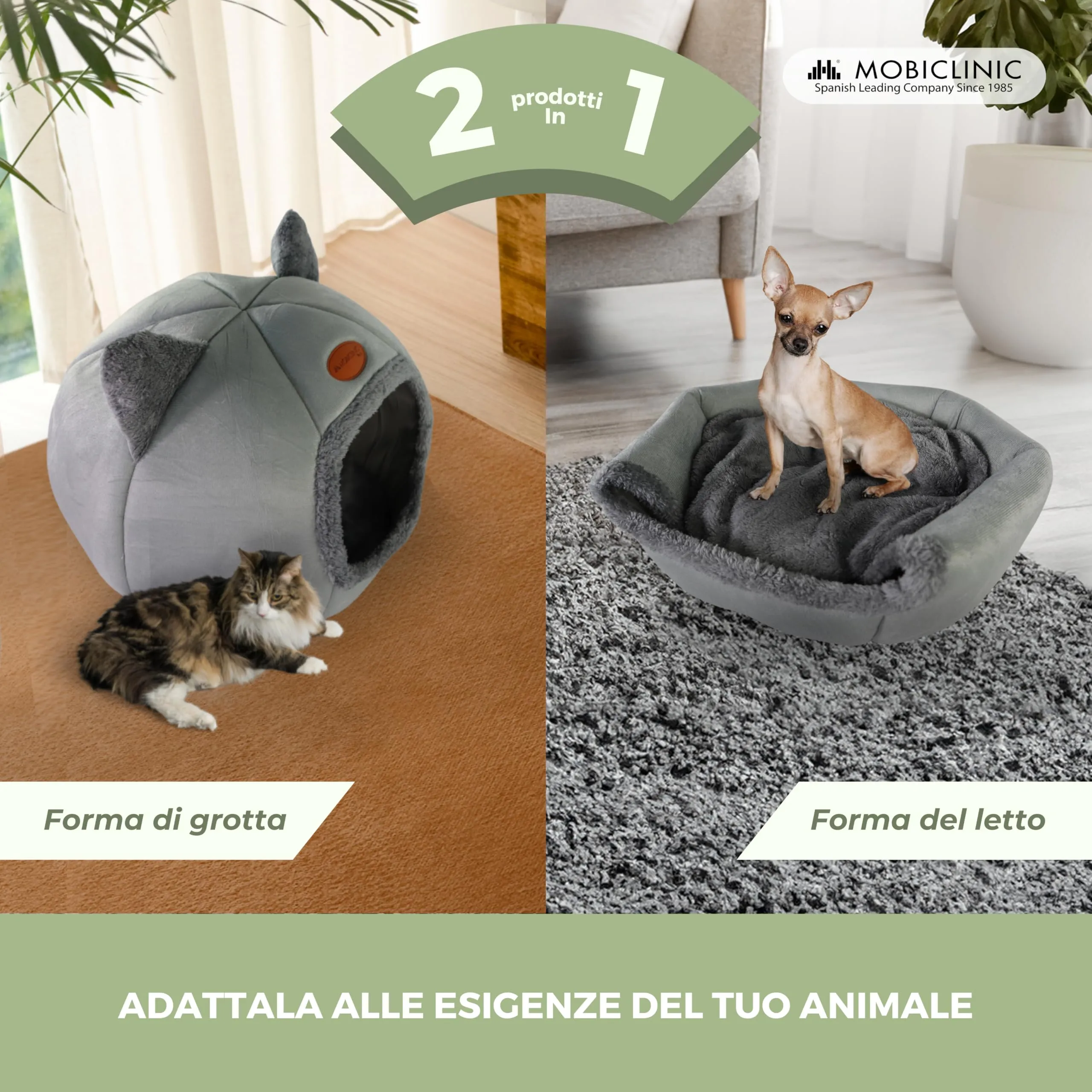 Mobiclinic Hellocatty Letto per gatti, Cova nido morbida e lavabile con cuscino rimovibile e base antiscivolo, Spugna 25d - immagine 5