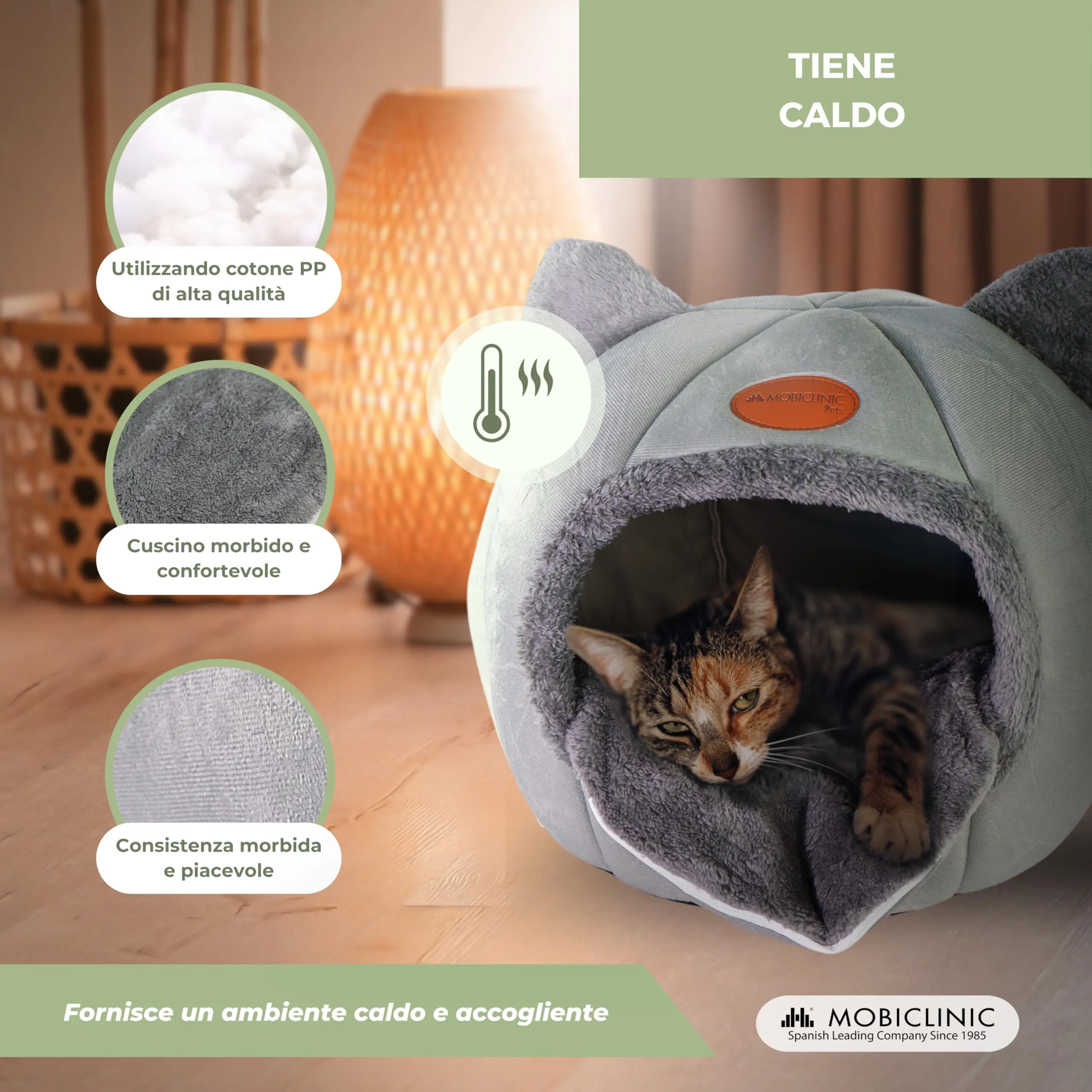 Mobiclinic Hellocatty Letto per gatti, Cova nido morbida e lavabile con cuscino rimovibile e base antiscivolo, Spugna 25d - immagine 6