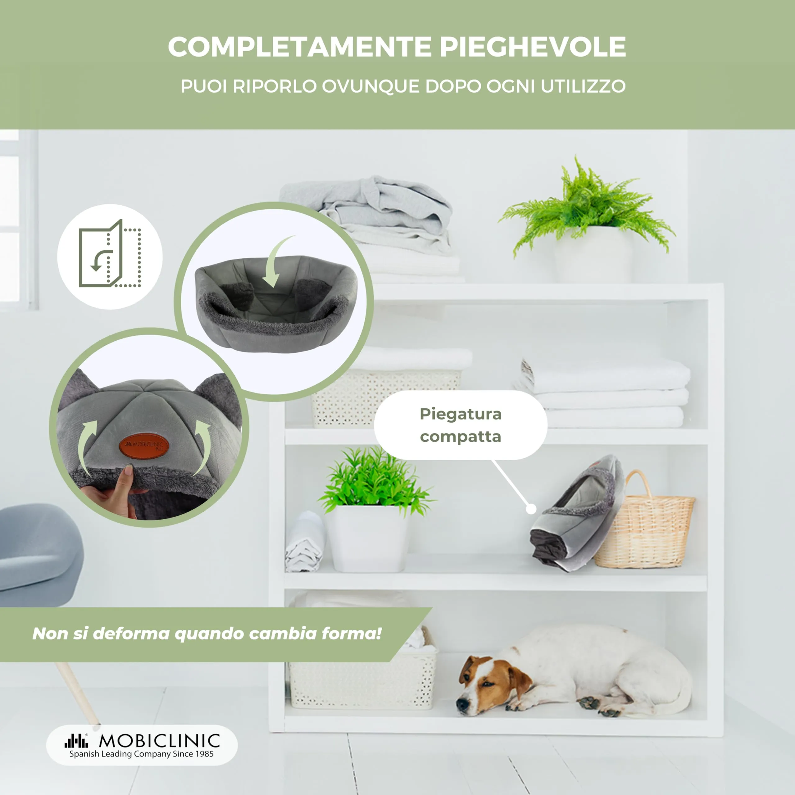 Mobiclinic Hellocatty Letto per gatti, Cova nido morbida e lavabile con cuscino rimovibile e base antiscivolo, Spugna 25d - immagine 7