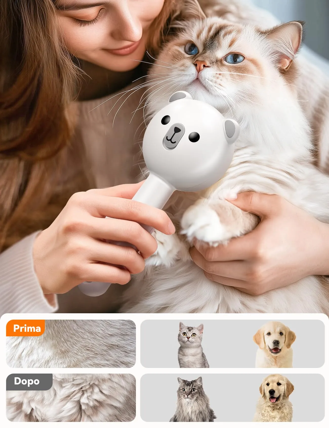 FEELNEEDY Spazzola a Vapore per Gatti e Cani Ricaricabile con Pulsante di Rilascio per Peli Lunghi e Corti - immagine 3